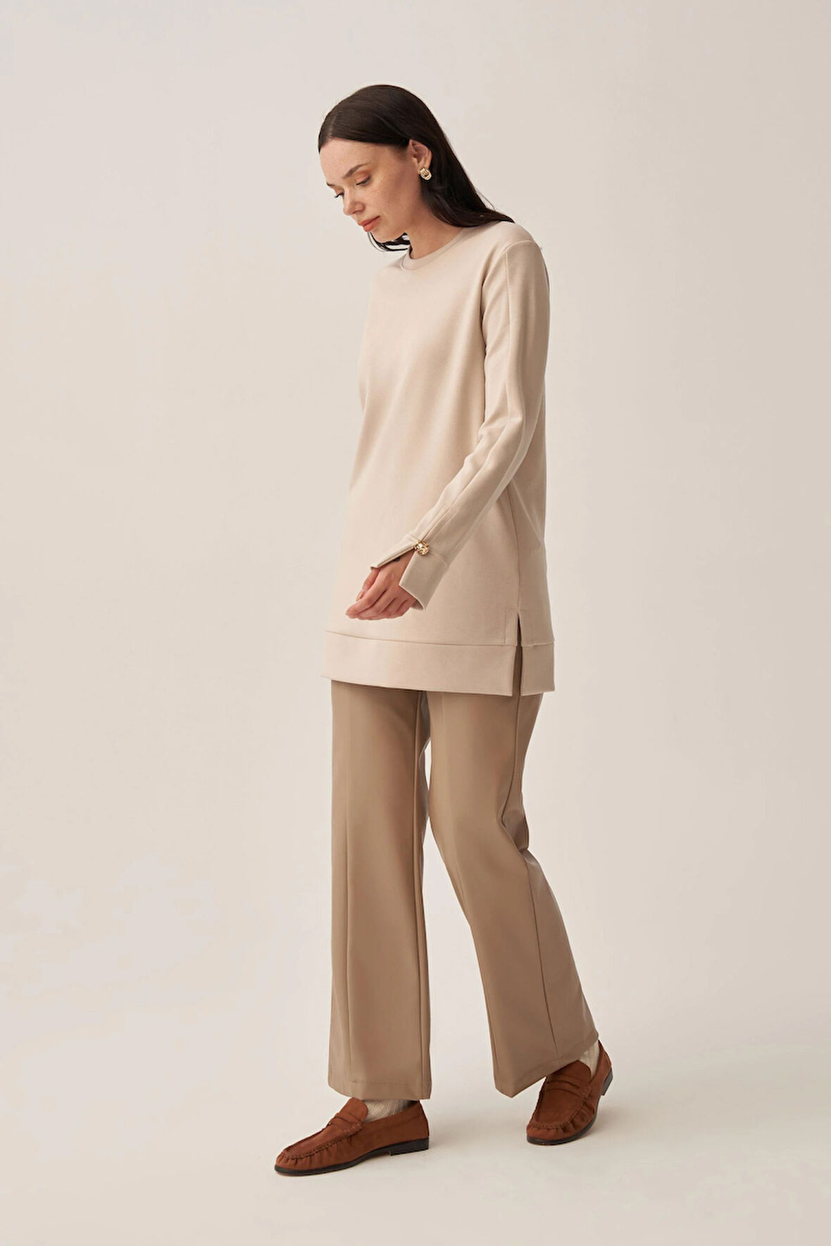 Taş-Yumuşak Dokulu Gold Dügmeli Sweatshirt