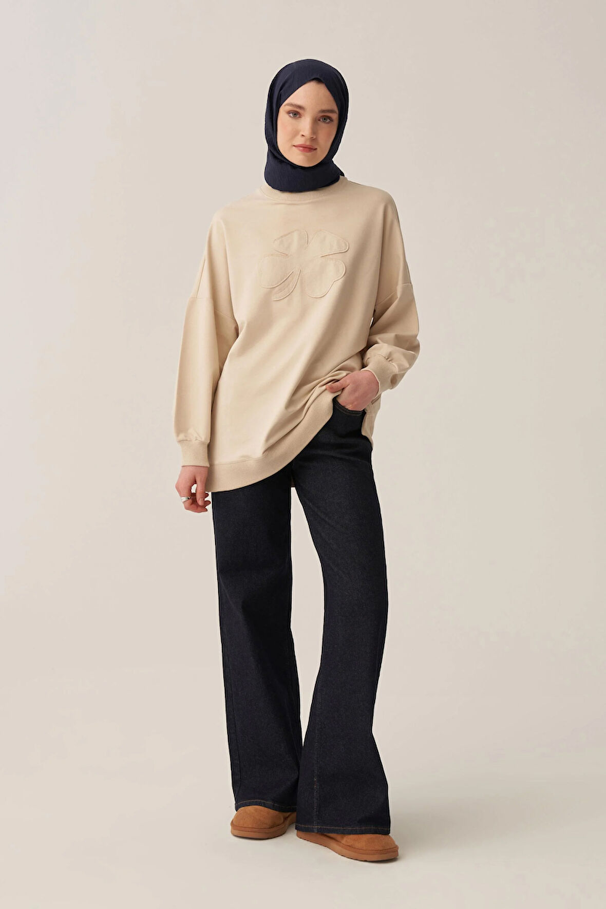 Taş-Pamuklu Aplikeli Sweatsirt