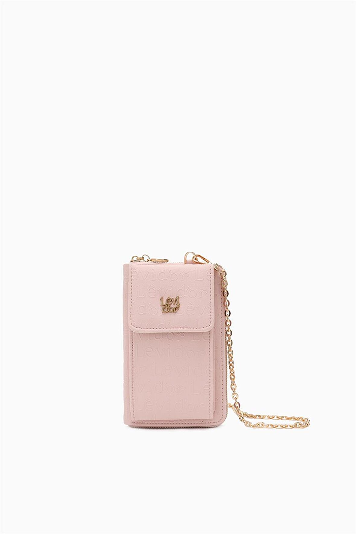 Levidor Pudra Monogram Baskılı Telefon Bölmeli Zincir Askılı Cüzdan