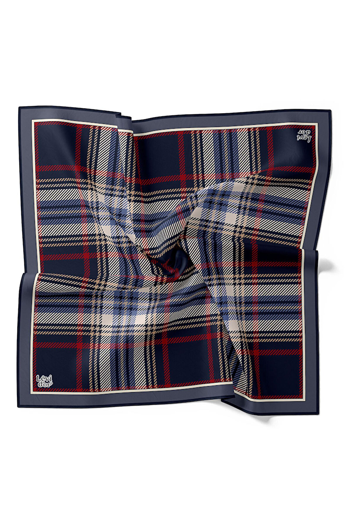 Lacivert Büyük Ekose Twill İpek Eşarp