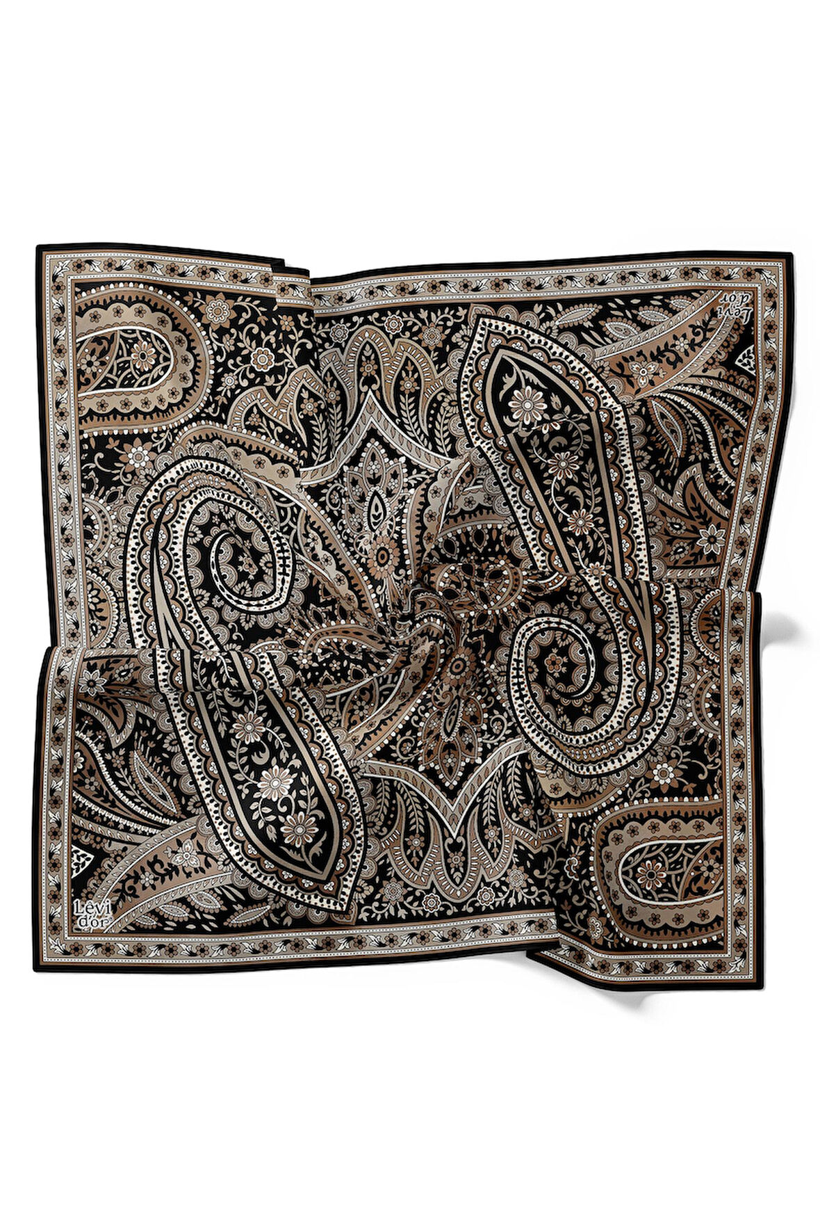 Kahve Retro Desen Twill İpek Eşarp