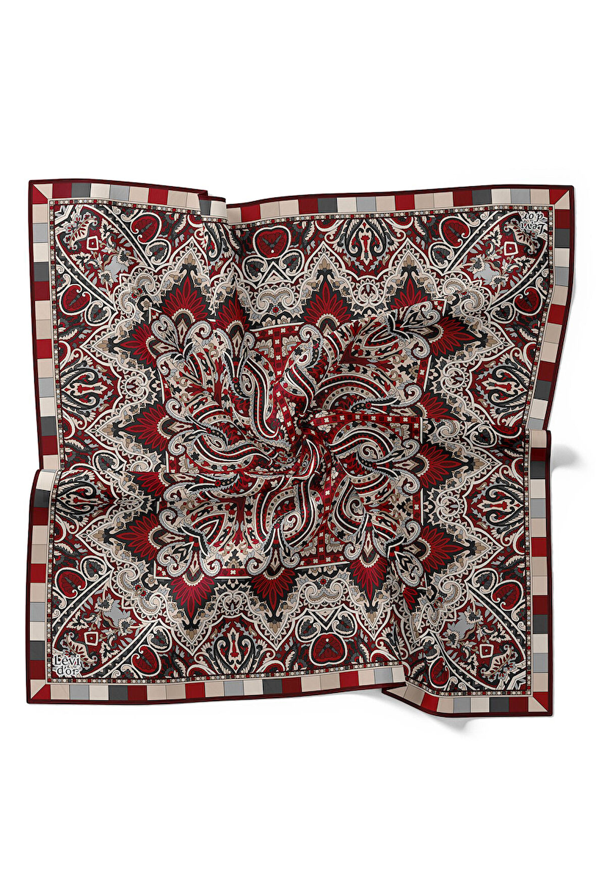 Bordo Hint Desen Twill İpek Eşarp