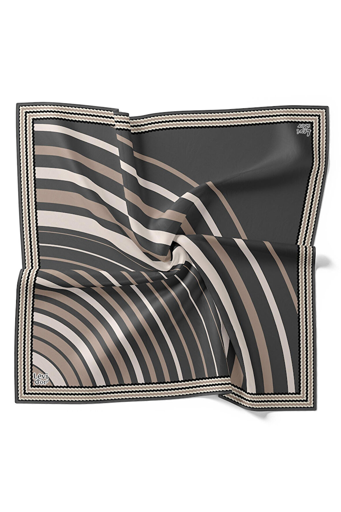 Gri Yarım Daire Twill İpek Eşarp