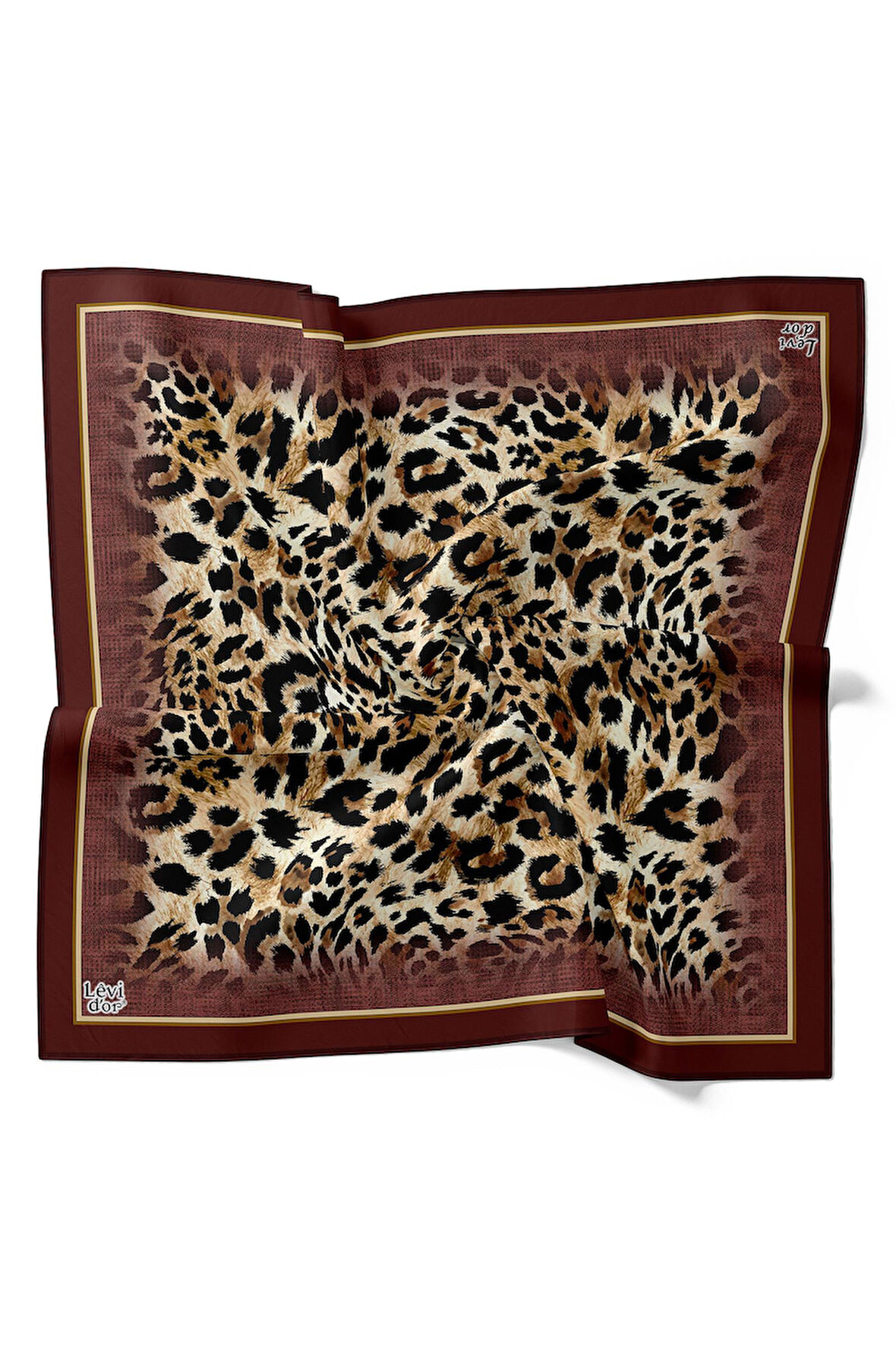 Bordo Leopar Desen Twill İpek Eşarp