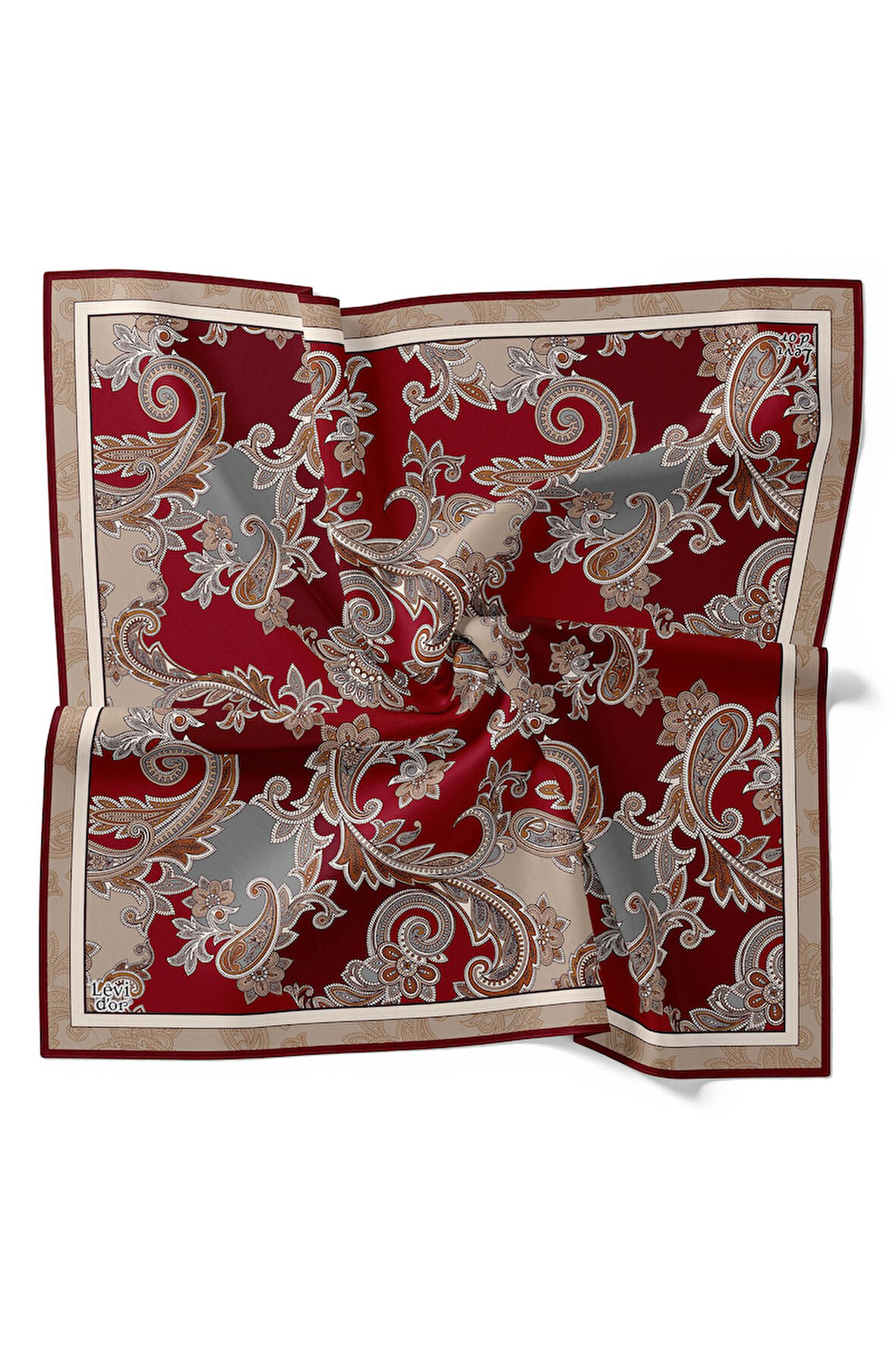 Bordo Motifli Twill İpek Eşarp