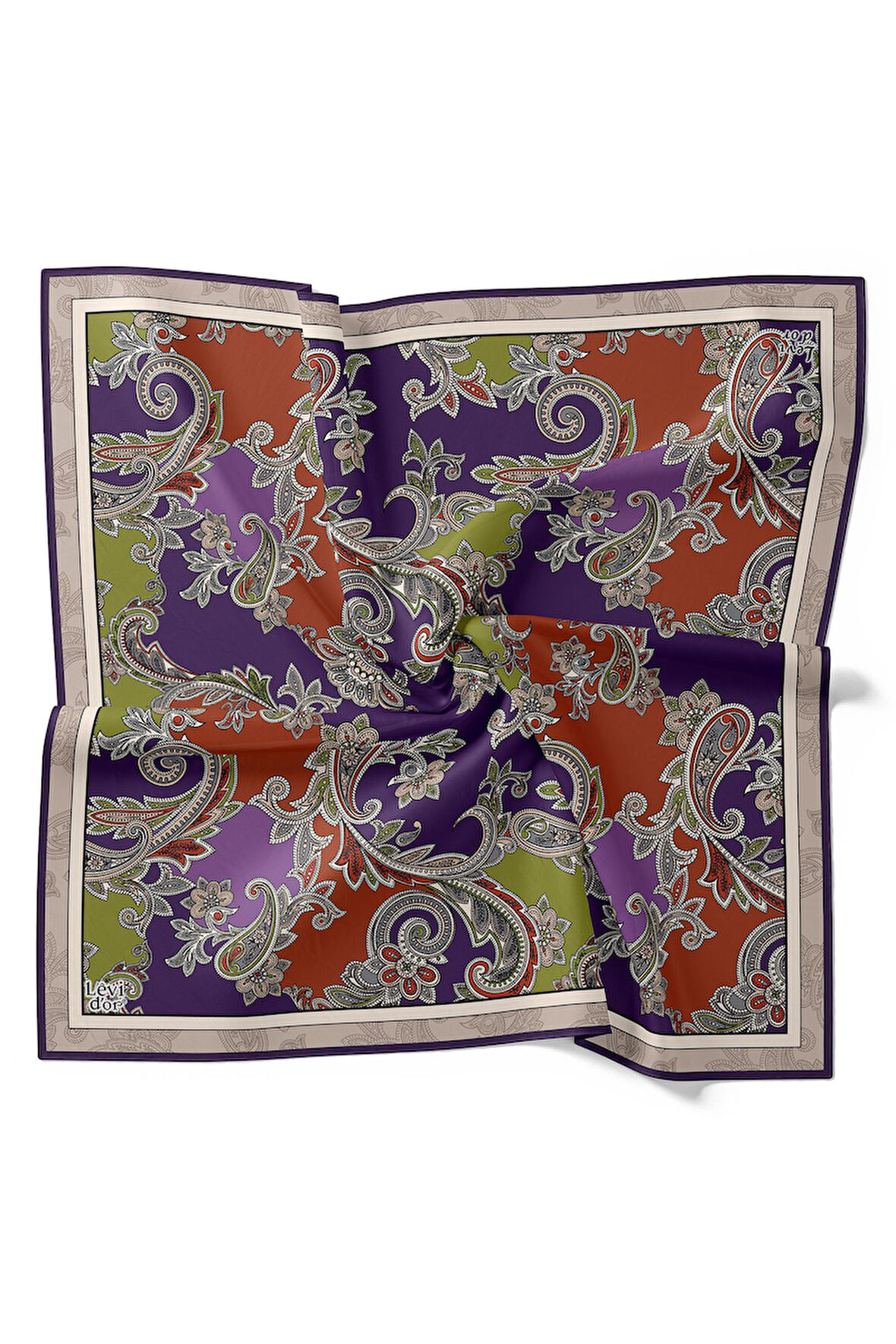 Mor Motifli Twill İpek Eşarp