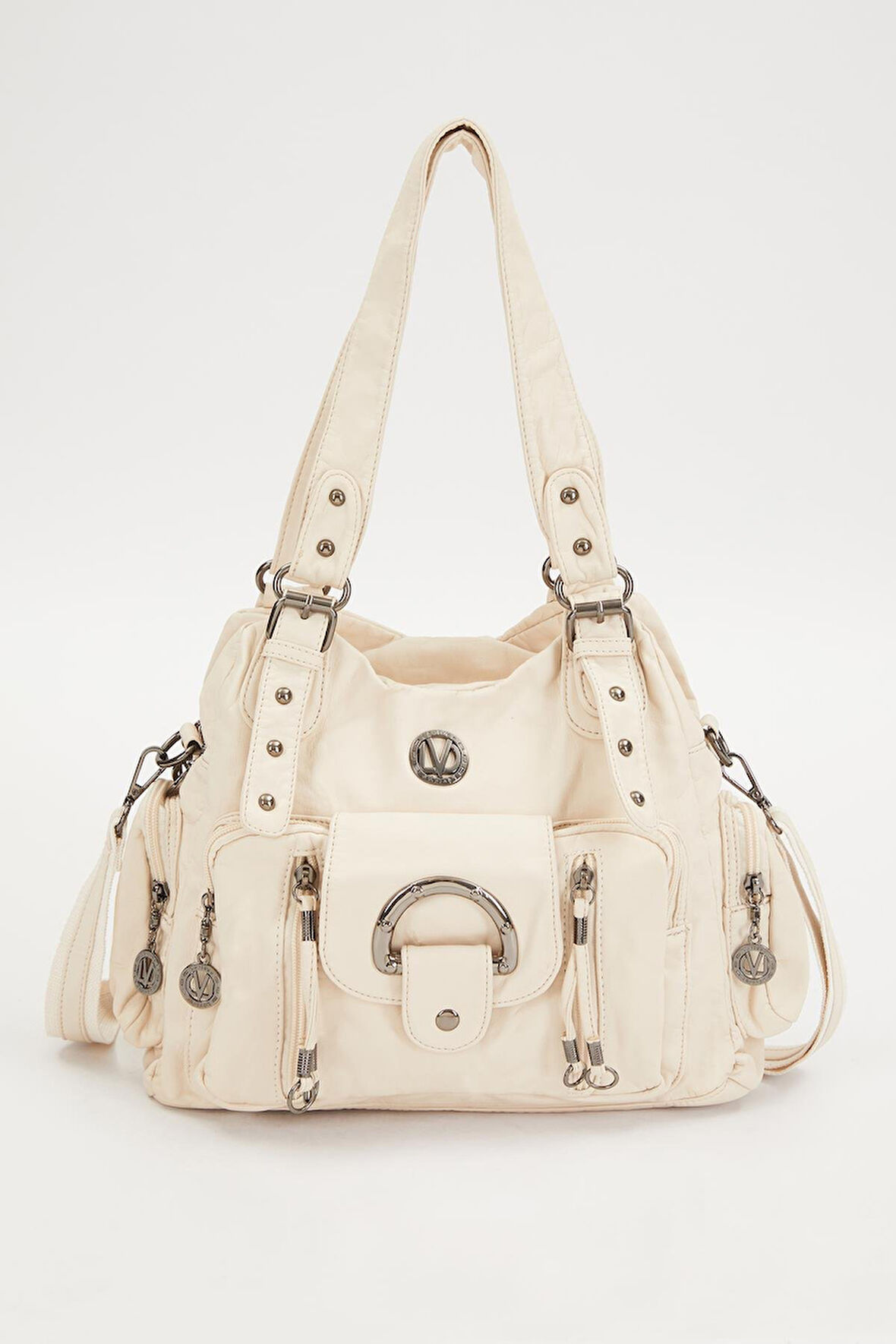 Beyaz Çok Gözlü Omuz Çantası