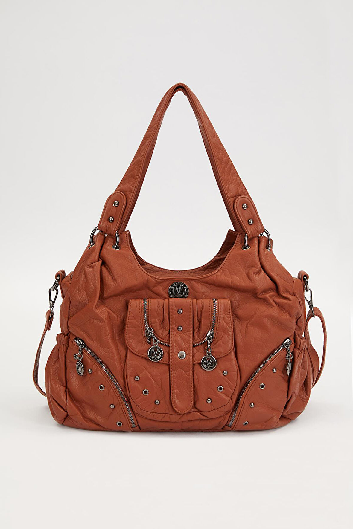 Turuncu Metal Zımba Detaylı Omuz Çantası