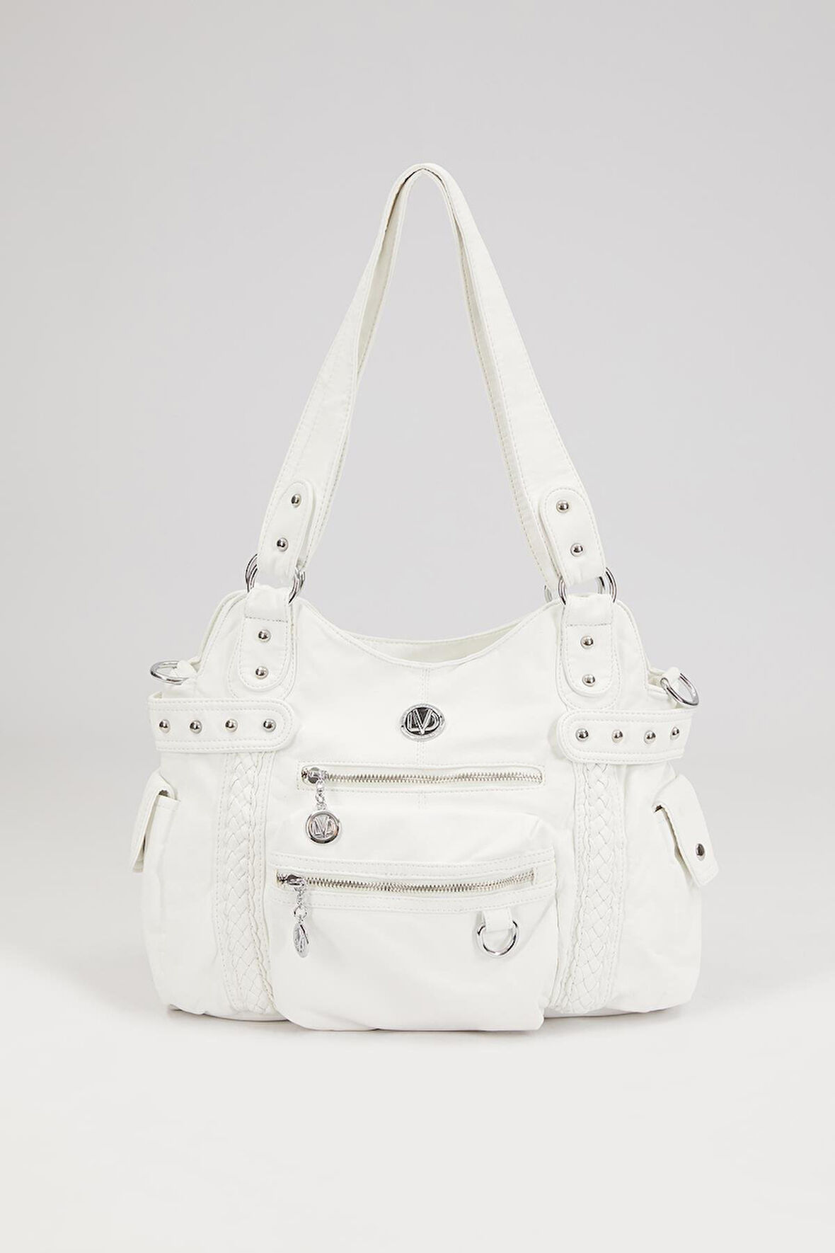 Beyaz Örgü Detaylı Omuz Çantası