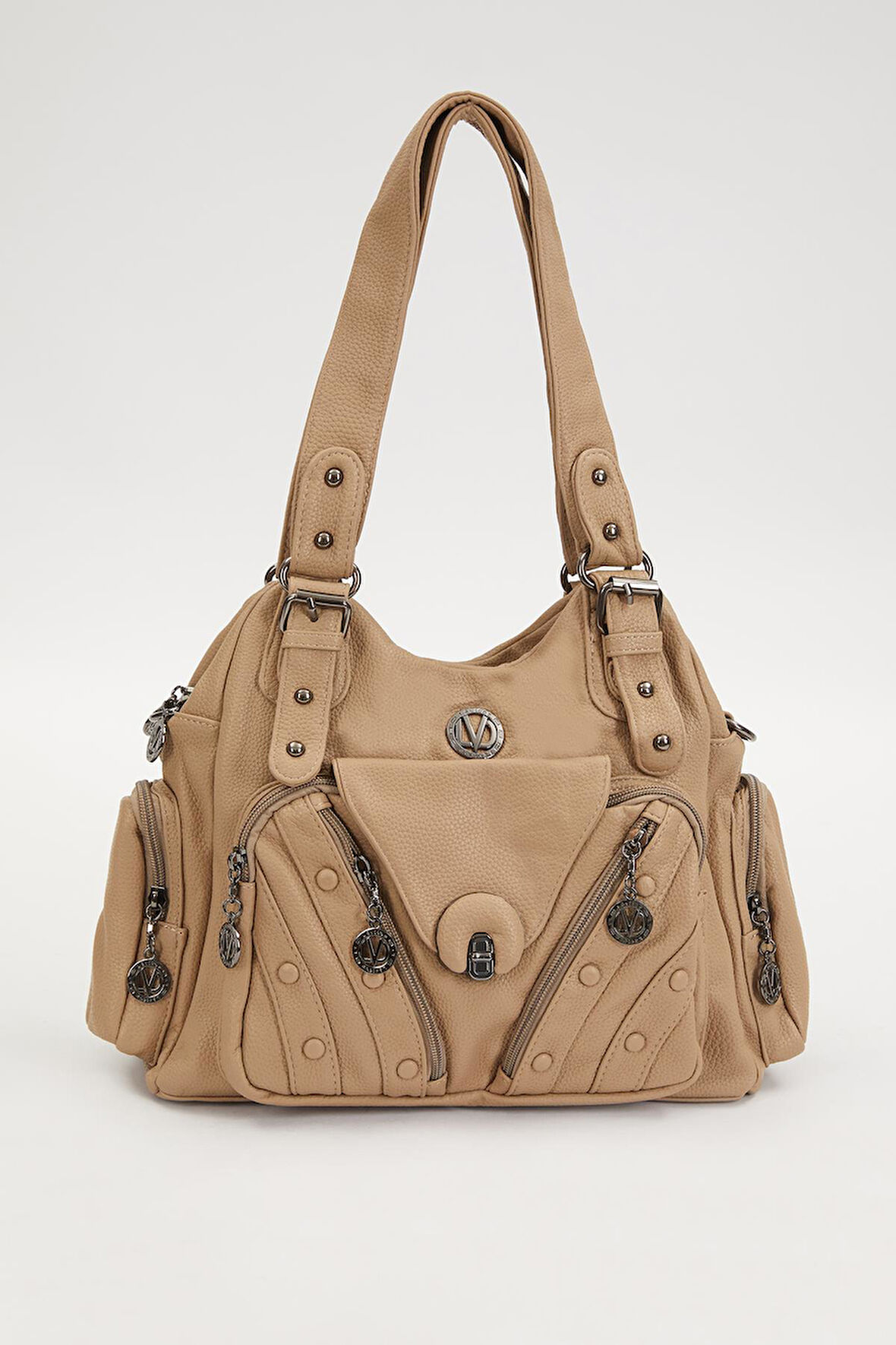 Krem Kemer Askılı Omuz Çantası