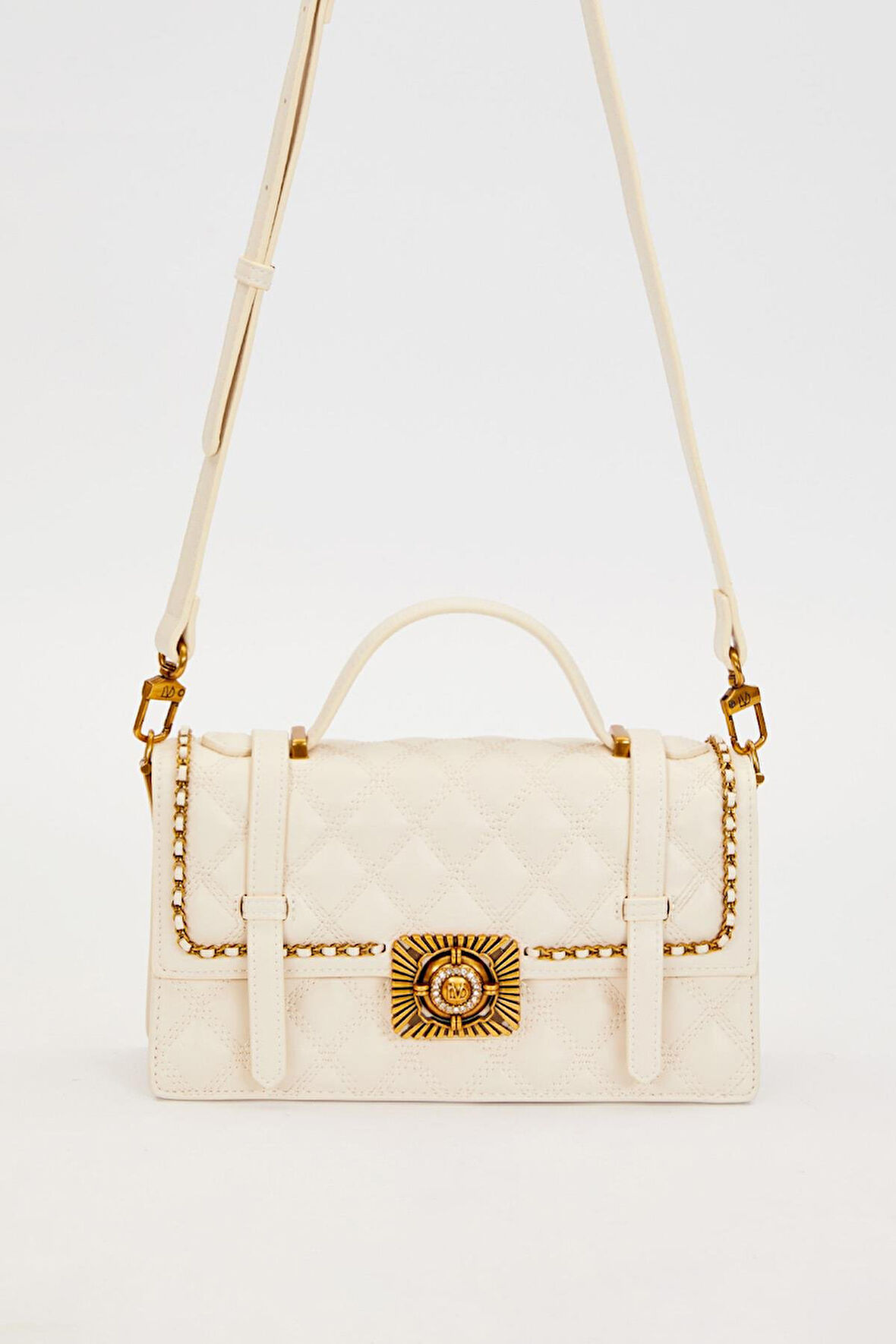 Krem Kemer Detaylı Omuz Çantası