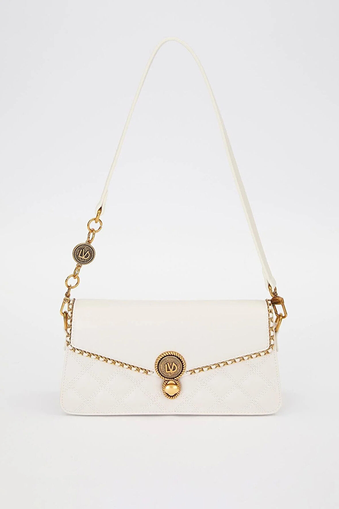 Krem Burma Kilit Detay Omuz Çantası