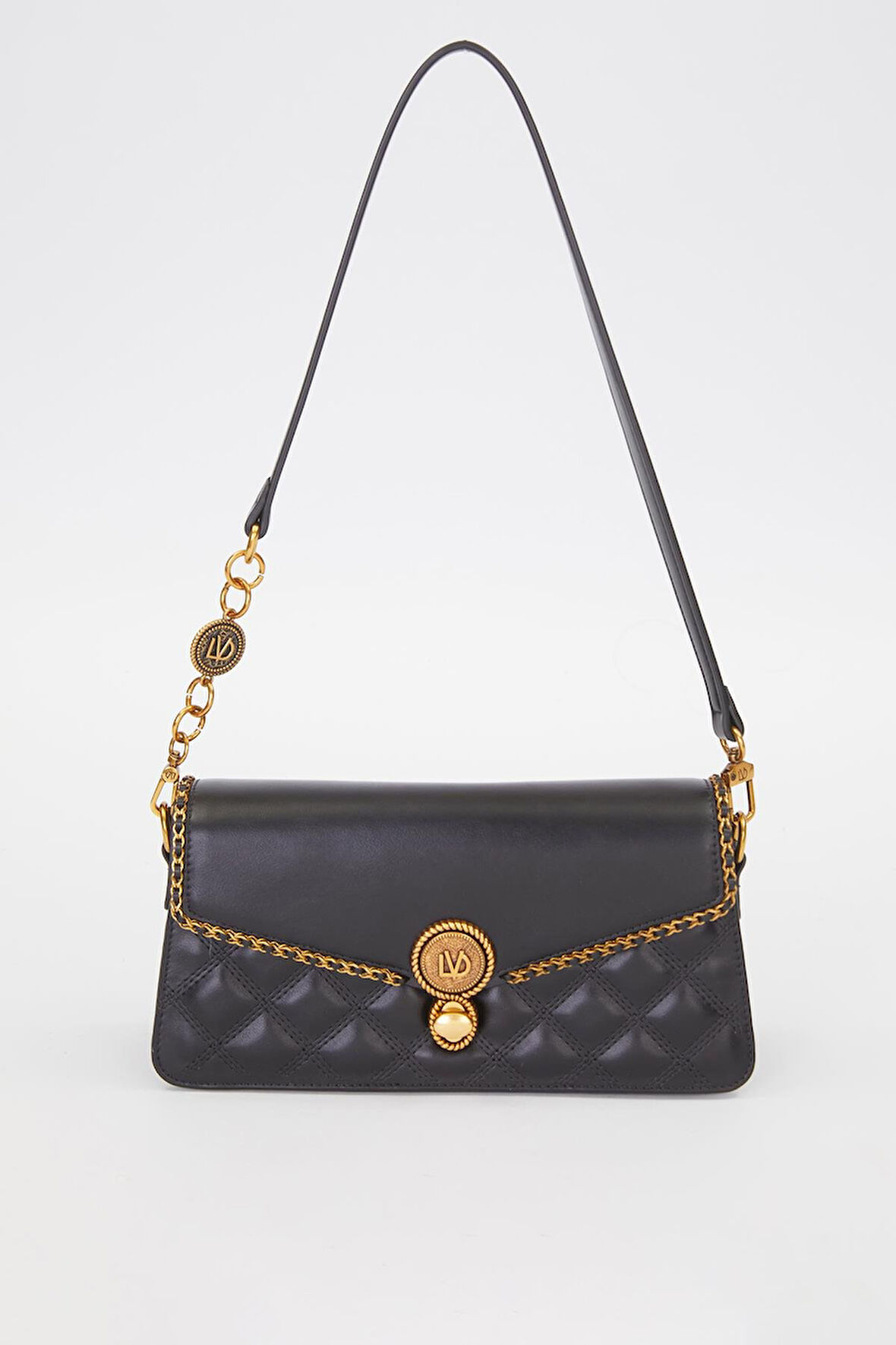 Siyah Burma Kilit Detay Omuz Çantası