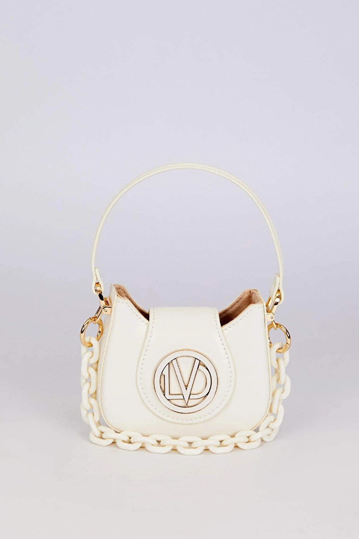 Logolu, Mini Boy, Zincir Detaylı, Uzun Askılı, Kadın Şık El Çantası 930346 Beyaz