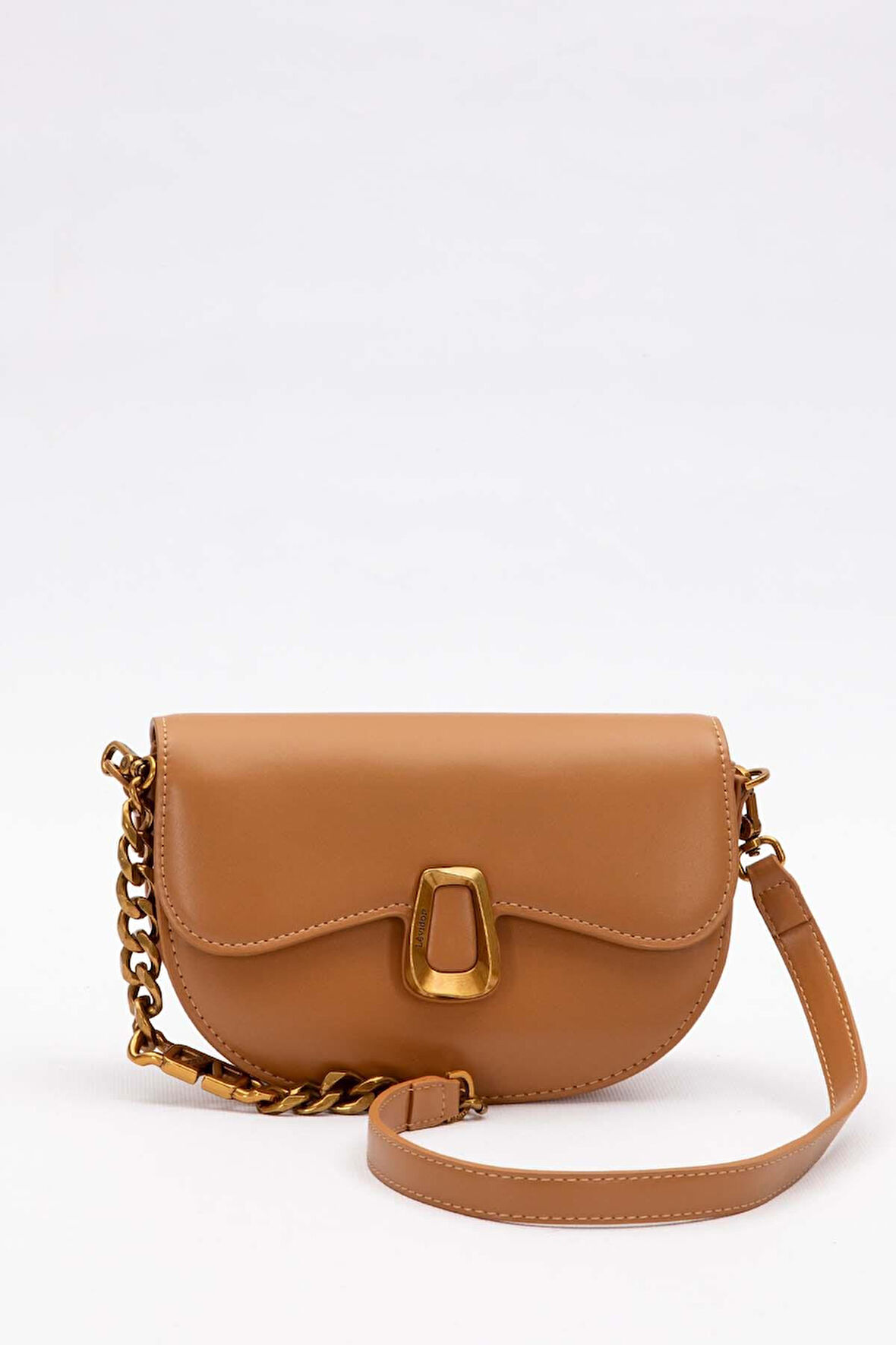 Kahve Oval Zincir Detaylı Omuz Çantası