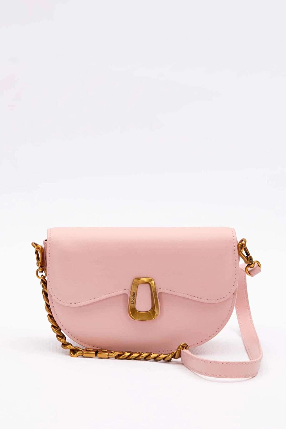 Pembe Oval Zincir Detaylı Omuz Çantası