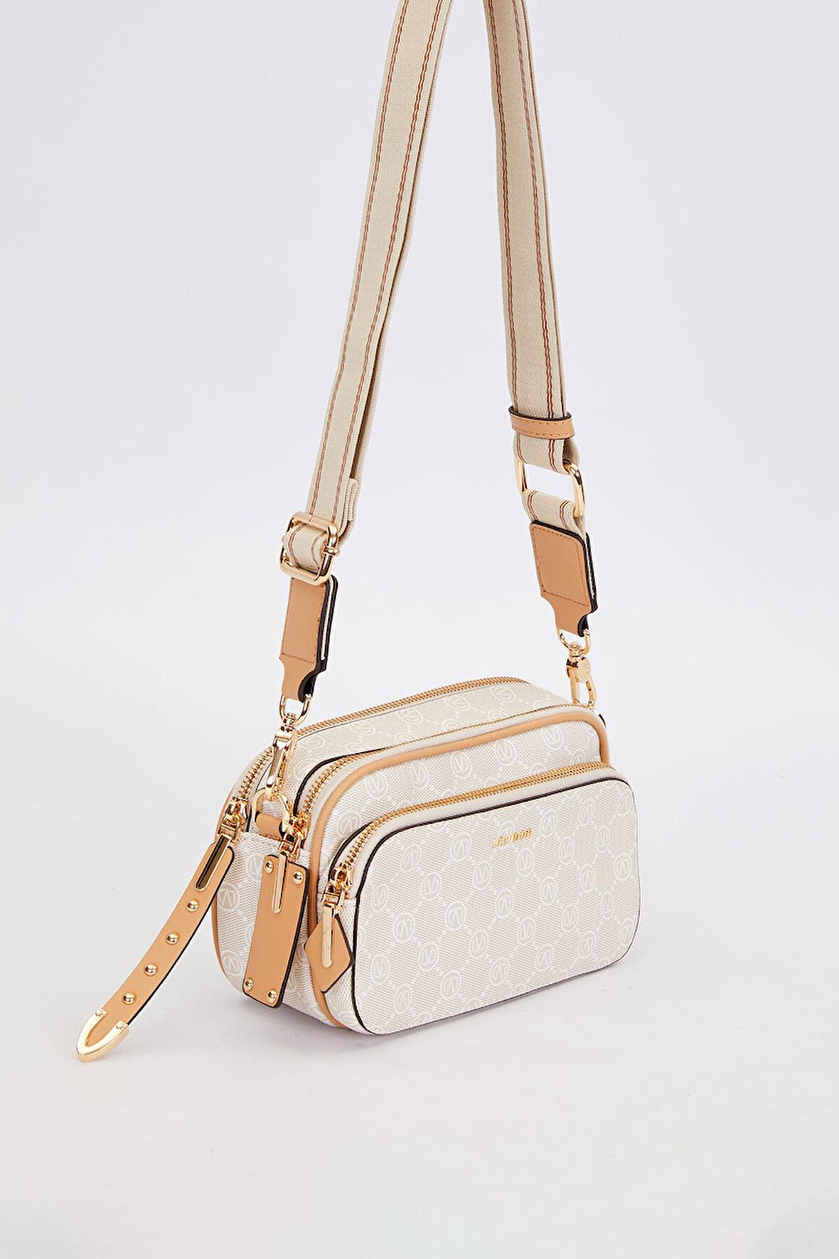 Krem Çift Bölmeli Kalın Askılı Omuz Çantası