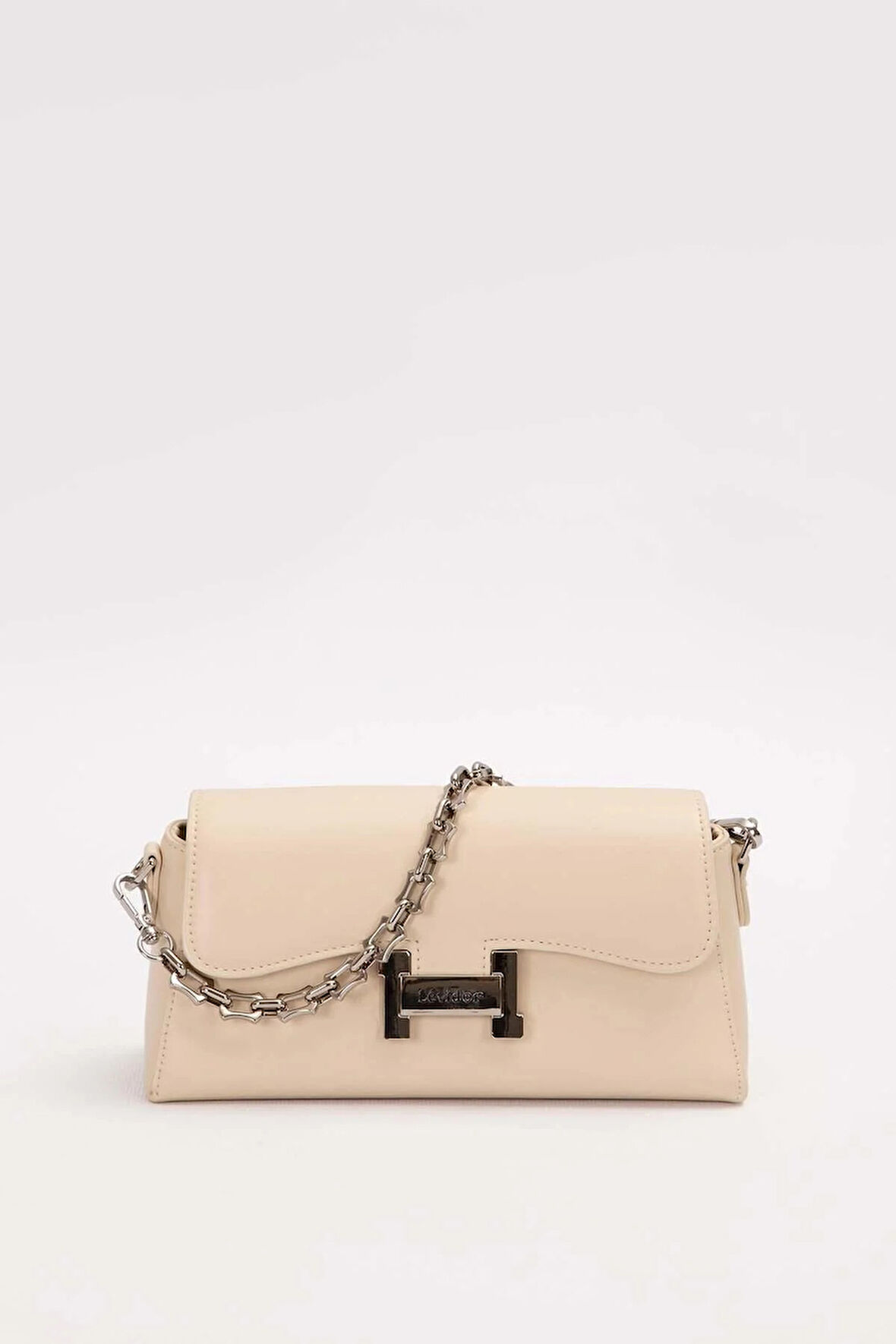 Şık Tasarım Uzun Askılı Zincir Detaylı Kadın Omuz Çantası 930405 Krem