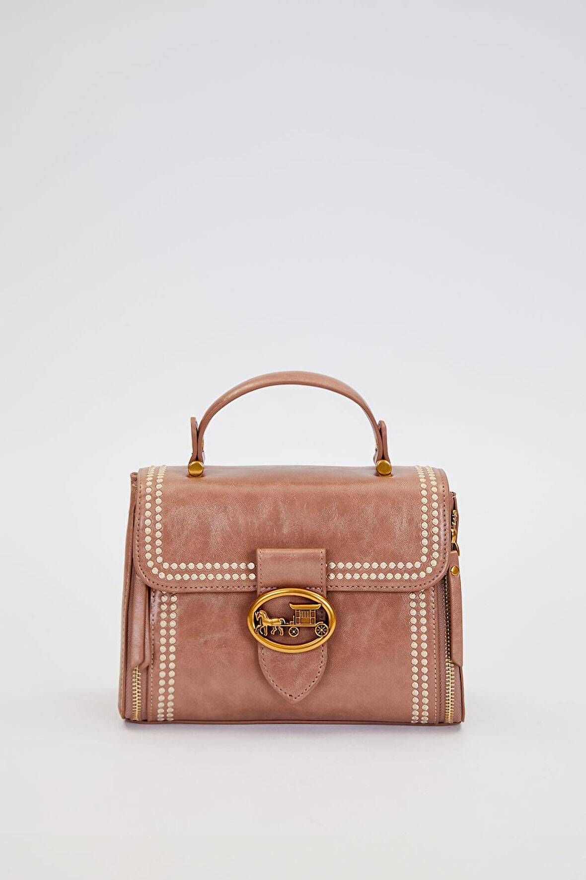 Otantik Fayton Metal Logo ve Nakış Detaylı Orta Boy Kadın El ve Omuz Çantası LV930574 Haki