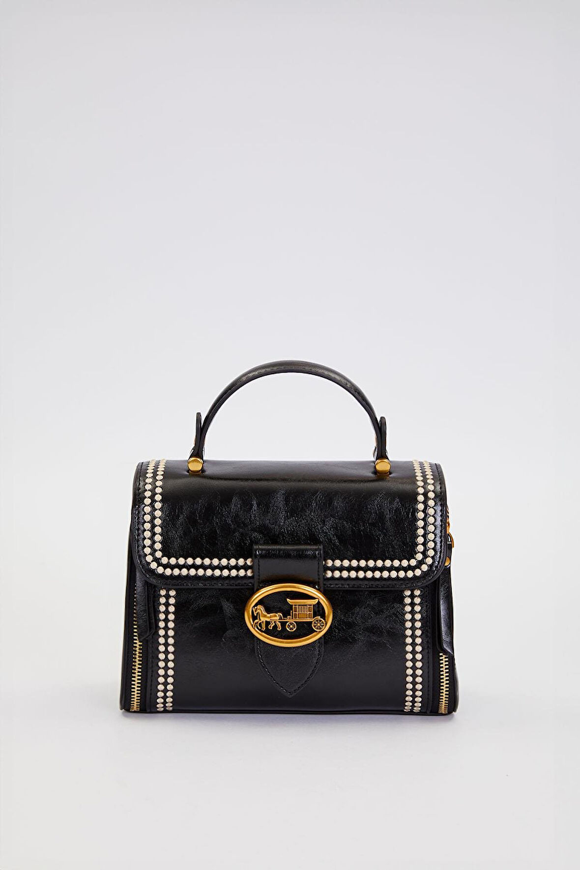 Otantik Fayton Metal Logo ve Nakış Detaylı Orta Boy Kadın El ve Omuz Çantası LV930574 Siyah