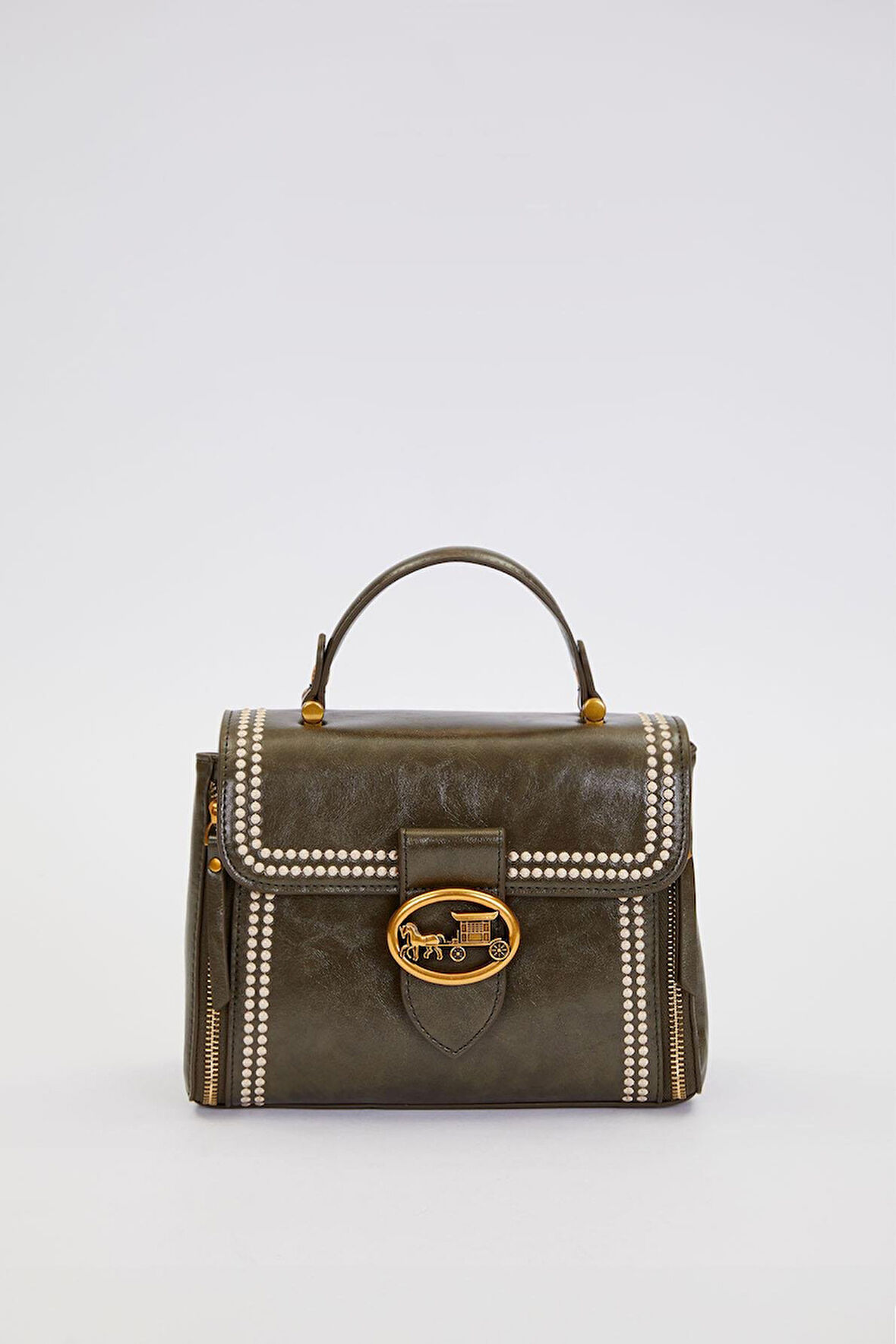 Otantik Fayton Metal Logo ve Nakış Detaylı Orta Boy Kadın El ve Omuz Çantası LV930574 Yeşil