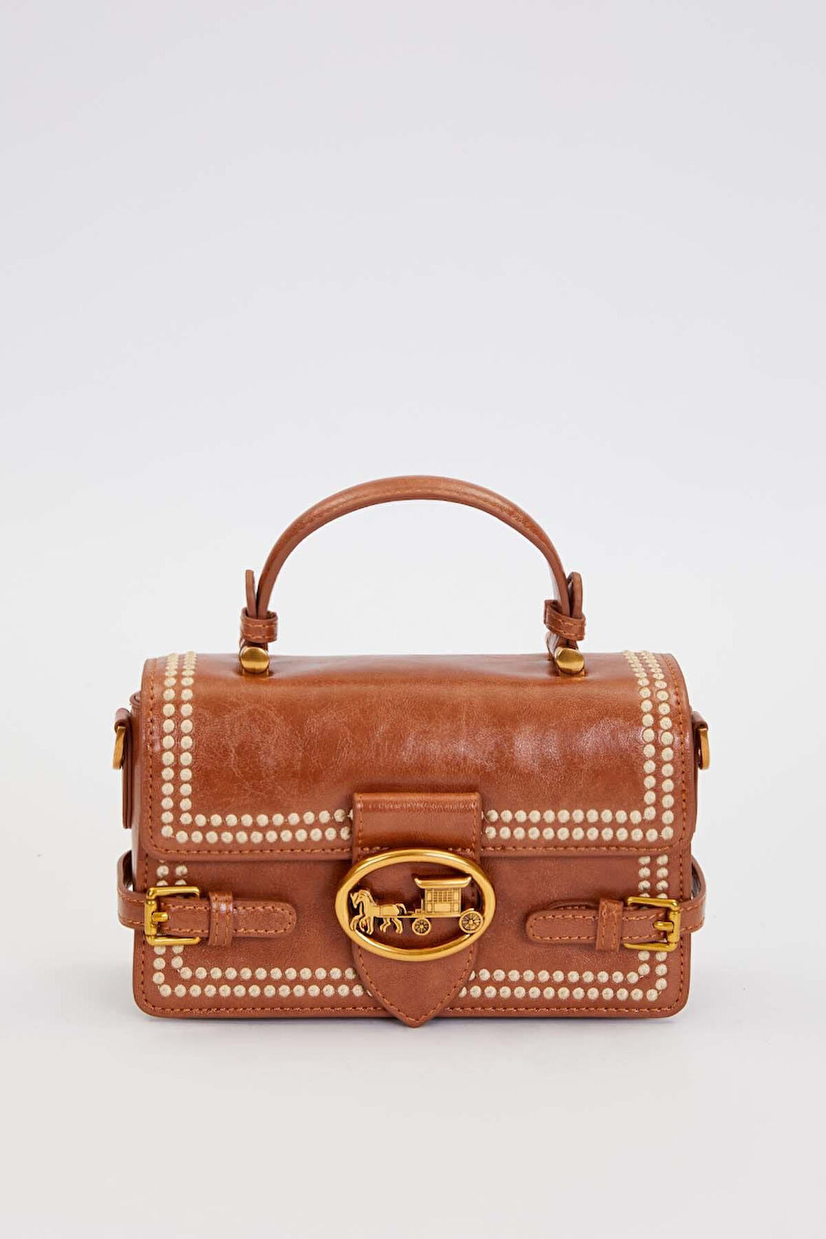 Otantik Fayton Metal Logo Nakış ve Kemer Detaylı Küçük Boy Kadın El ve Omuz Çantası LV930576 Camel