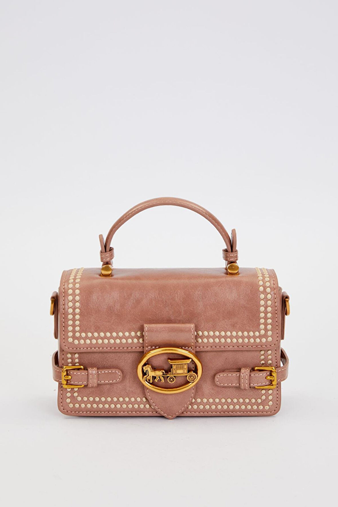 Otantik Fayton Metal Logo Nakış ve Kemer Detaylı Küçük Boy Kadın El ve Omuz Çantası LV930576 Gül Kurusu