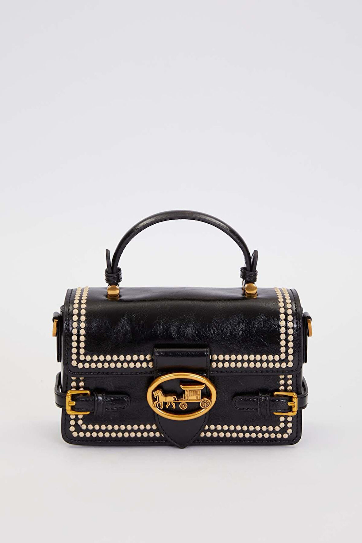 Otantik Fayton Metal Logo Nakış ve Kemer Detaylı Küçük Boy Kadın El ve Omuz Çantası LV930576 Siyah