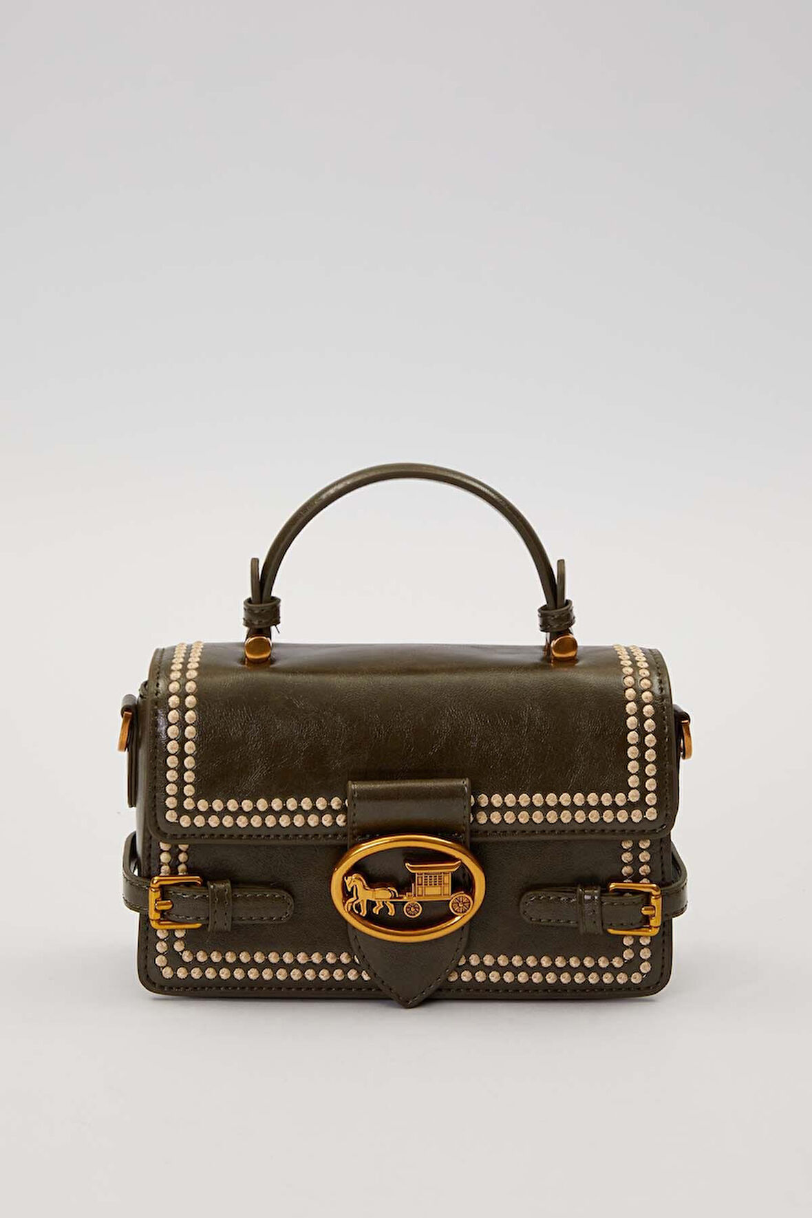 Otantik Fayton Metal Logo Nakış ve Kemer Detaylı Küçük Boy Kadın El ve Omuz Çantası LV930576 Yeşil