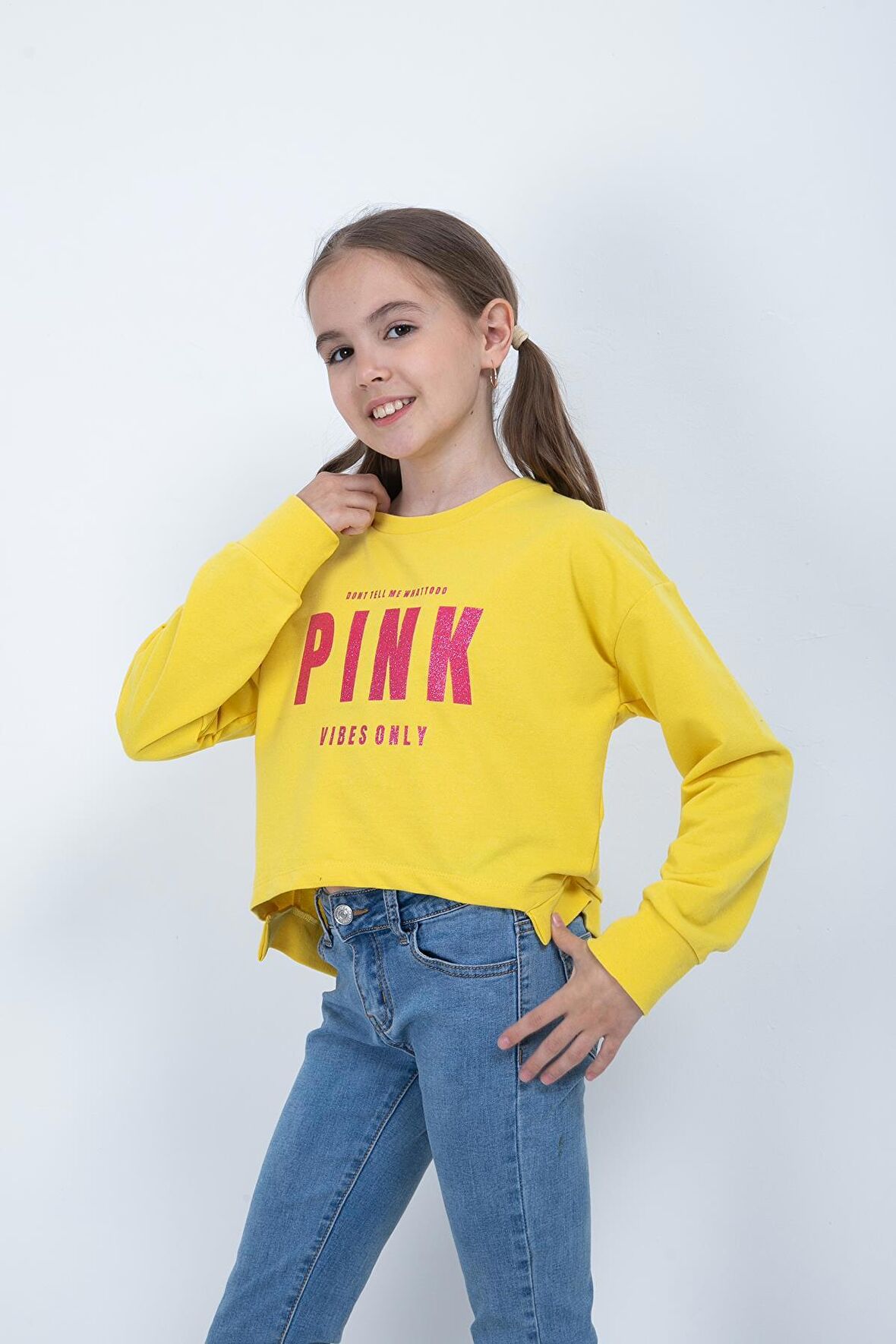 Kız Çocuk Baskılı Crop Sweatshirt