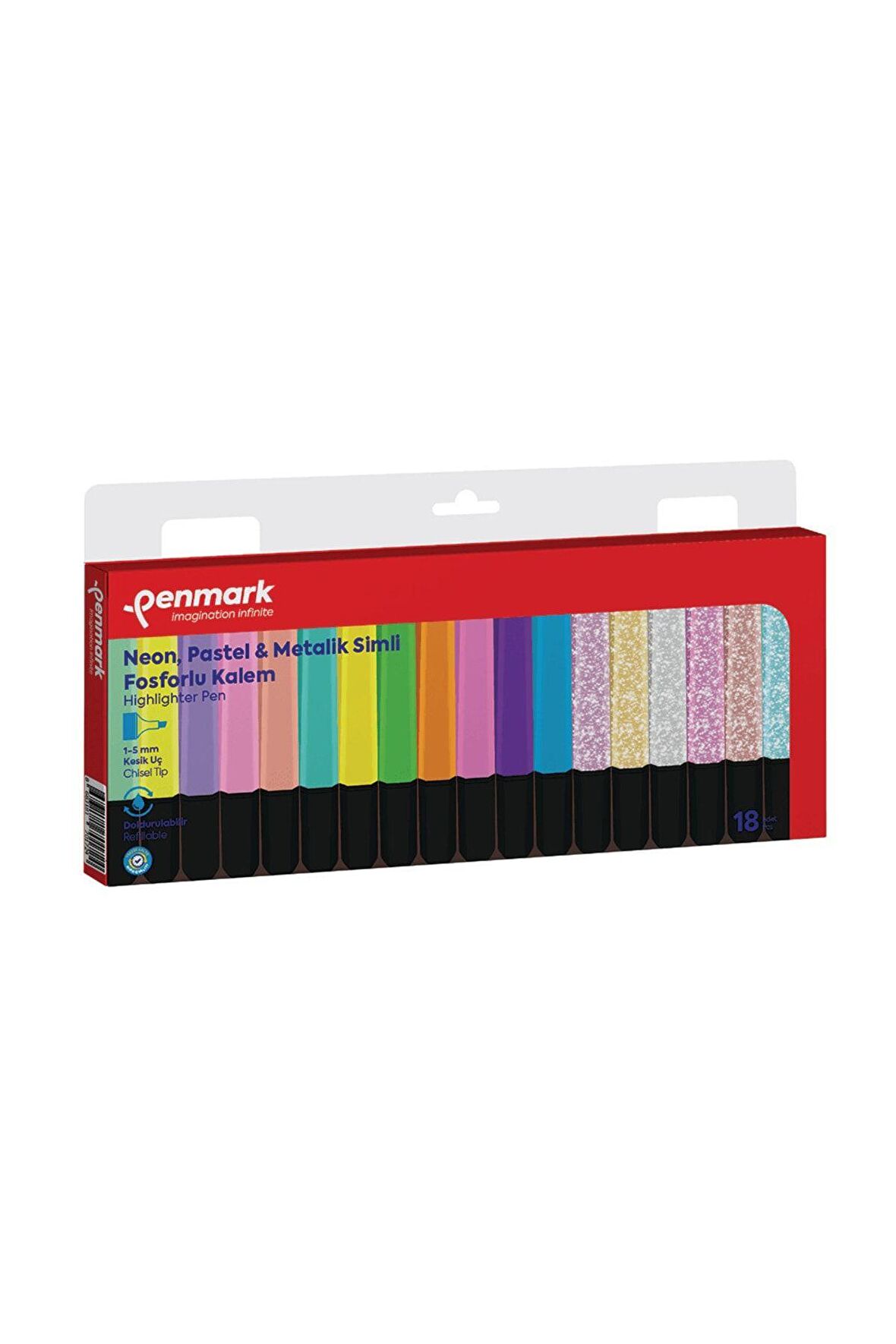 Penmark Fosforlu Kalem 18 Li Karışık Renk 6 Neon+6 Pastel+ 6 Simli