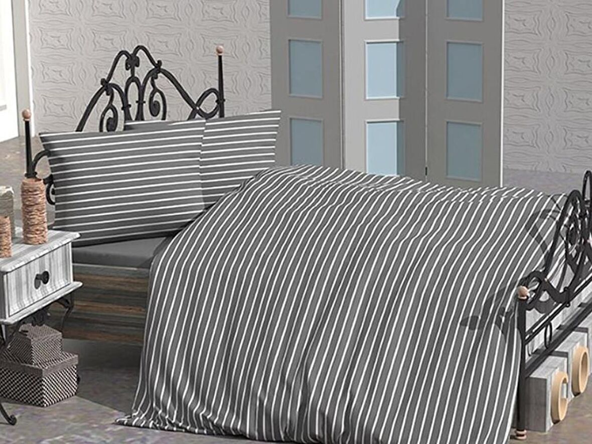 Çeyiz Diyarı Stripe Çift Kişilik Nevresim Takımı Gri