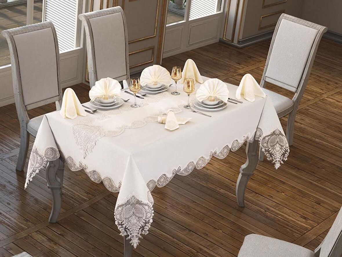 Verna Masa Örtüsü 160x260 Cm 26 Parça Krem Krem