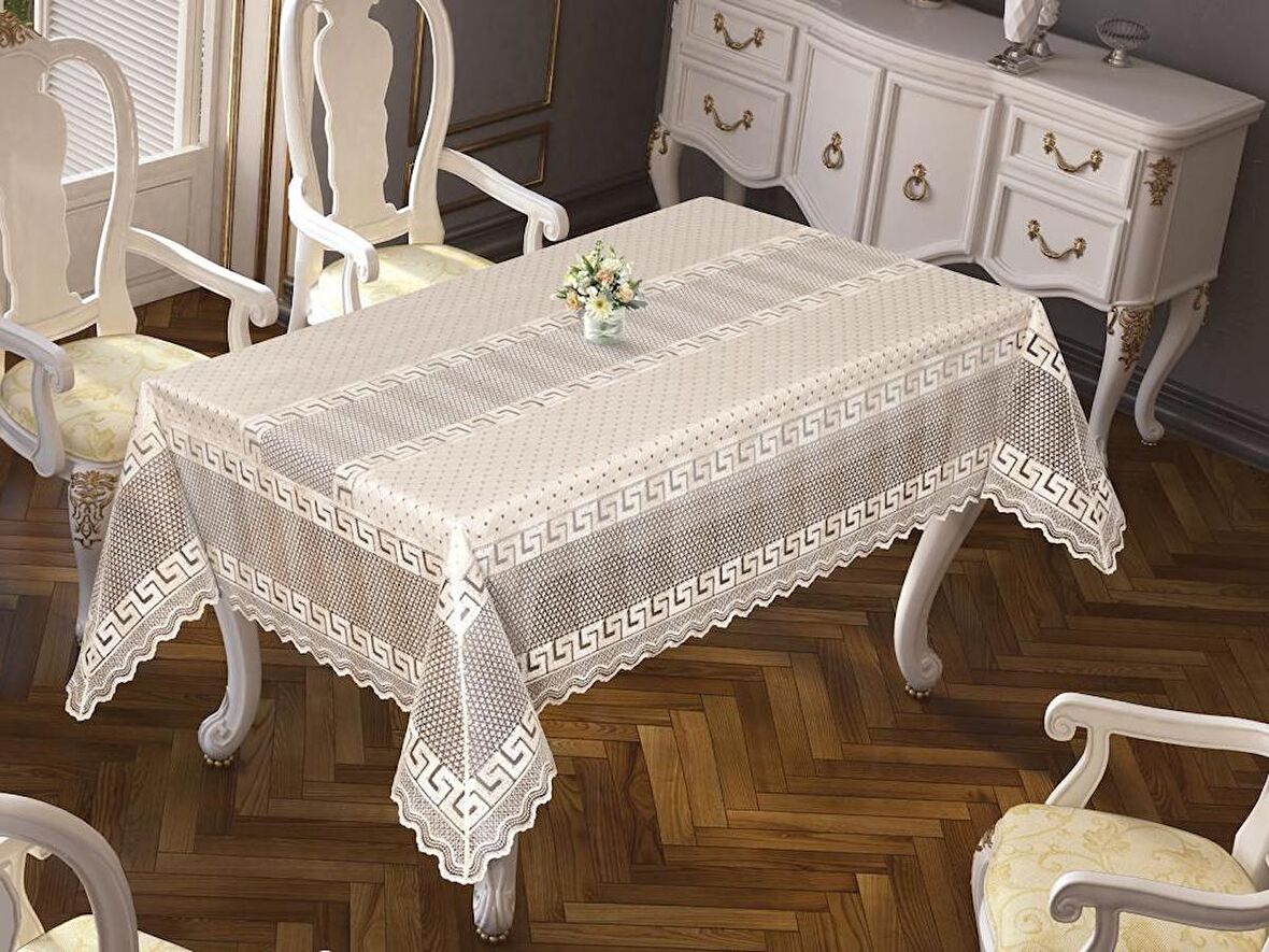 Versage Jakarlı Masa Örtüsü Krem 160x220 Cm