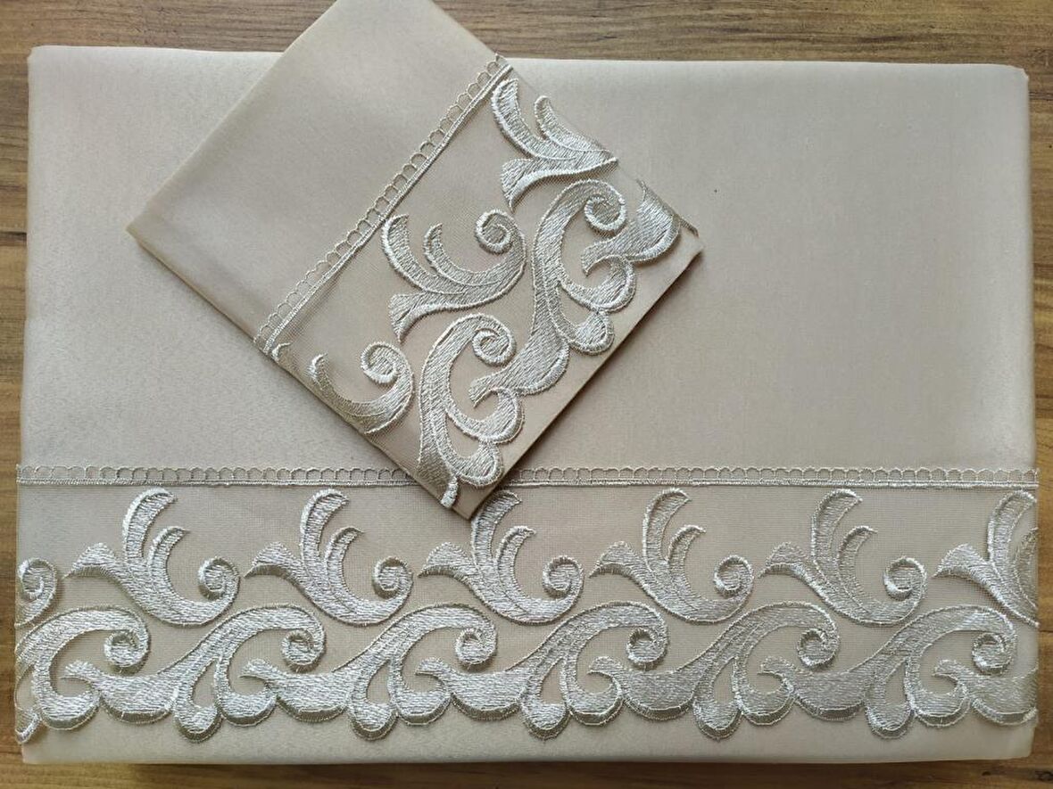Çeyiz Diyarı Fransız Güpürlü Belinda Nevresim Takımı 6 Parça Cappucino