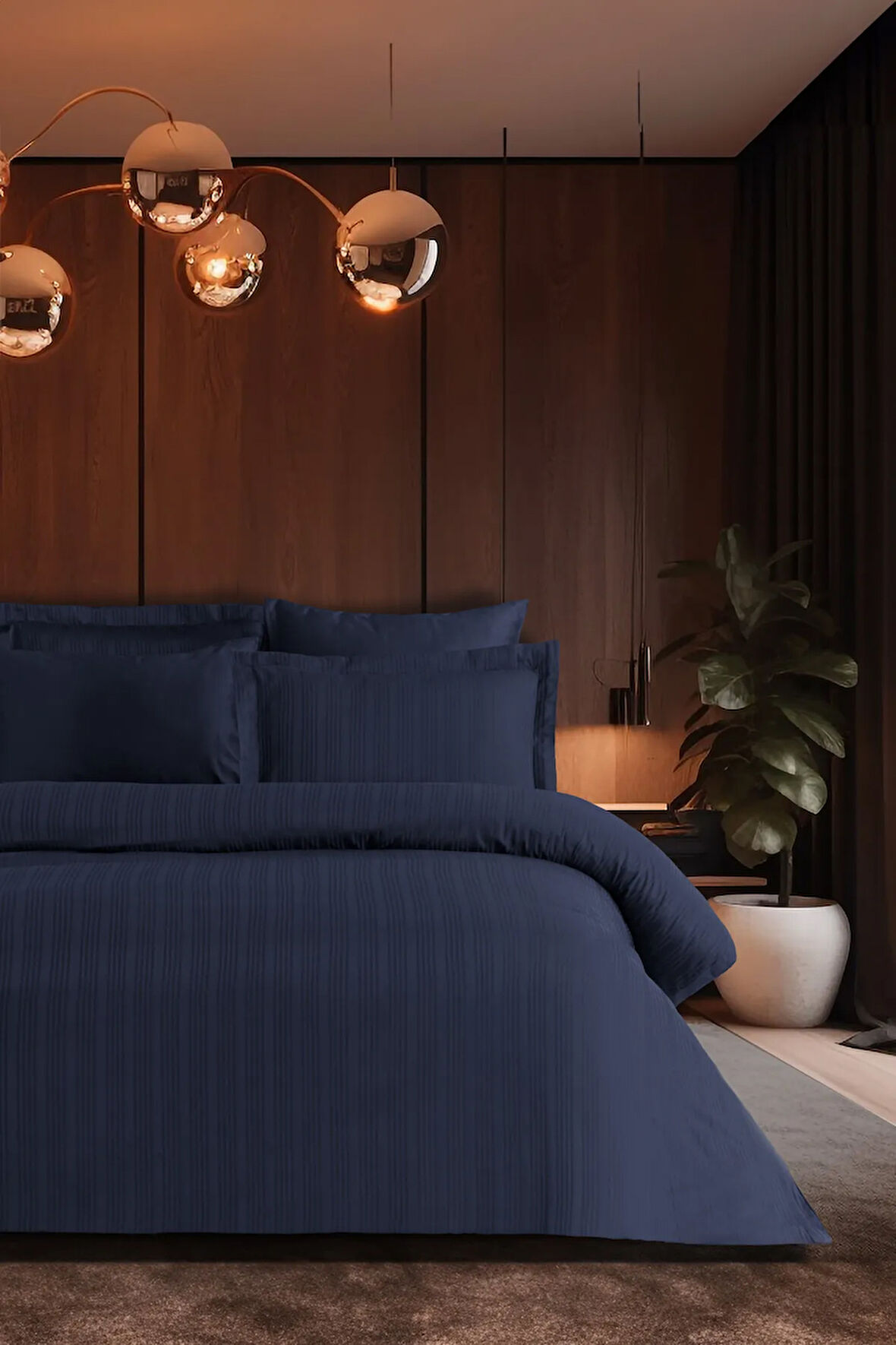 Pierre Cardin Çizgili Saten Nevresim Takımı Çift Kişilik Voyage İndigo