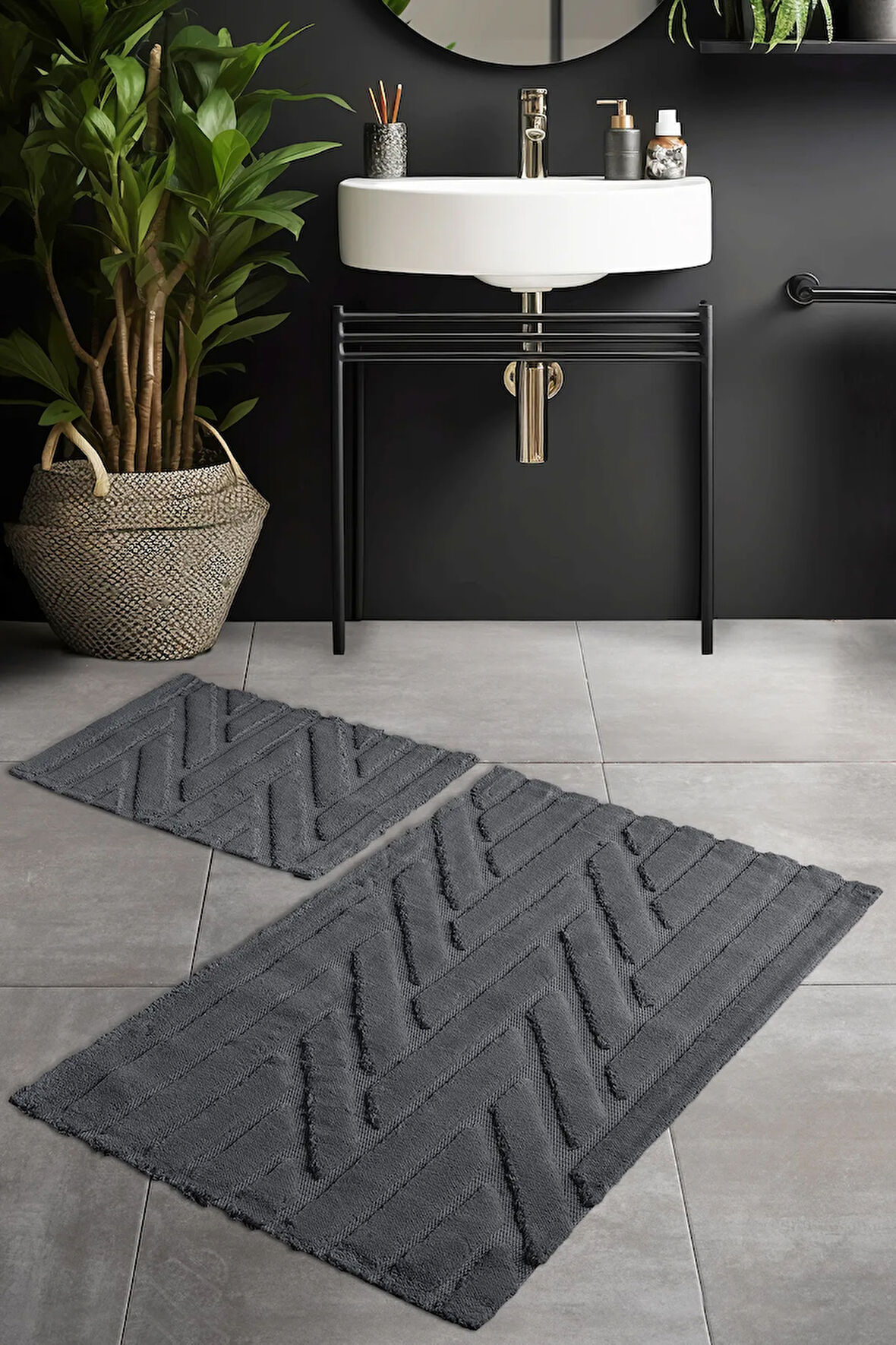 Pierre Cardin Pamuk Banyo Paspas Seti Twist Antrasit