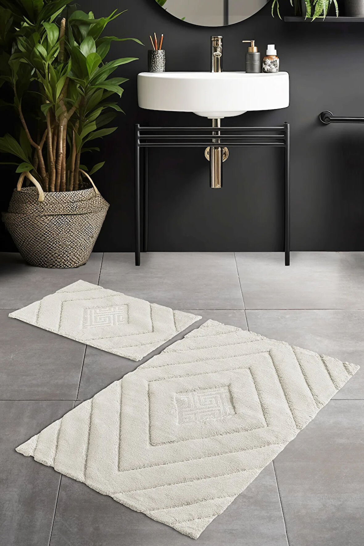 Pierre Cardin Pamuk Banyo Paspas Seti Diamond Krem