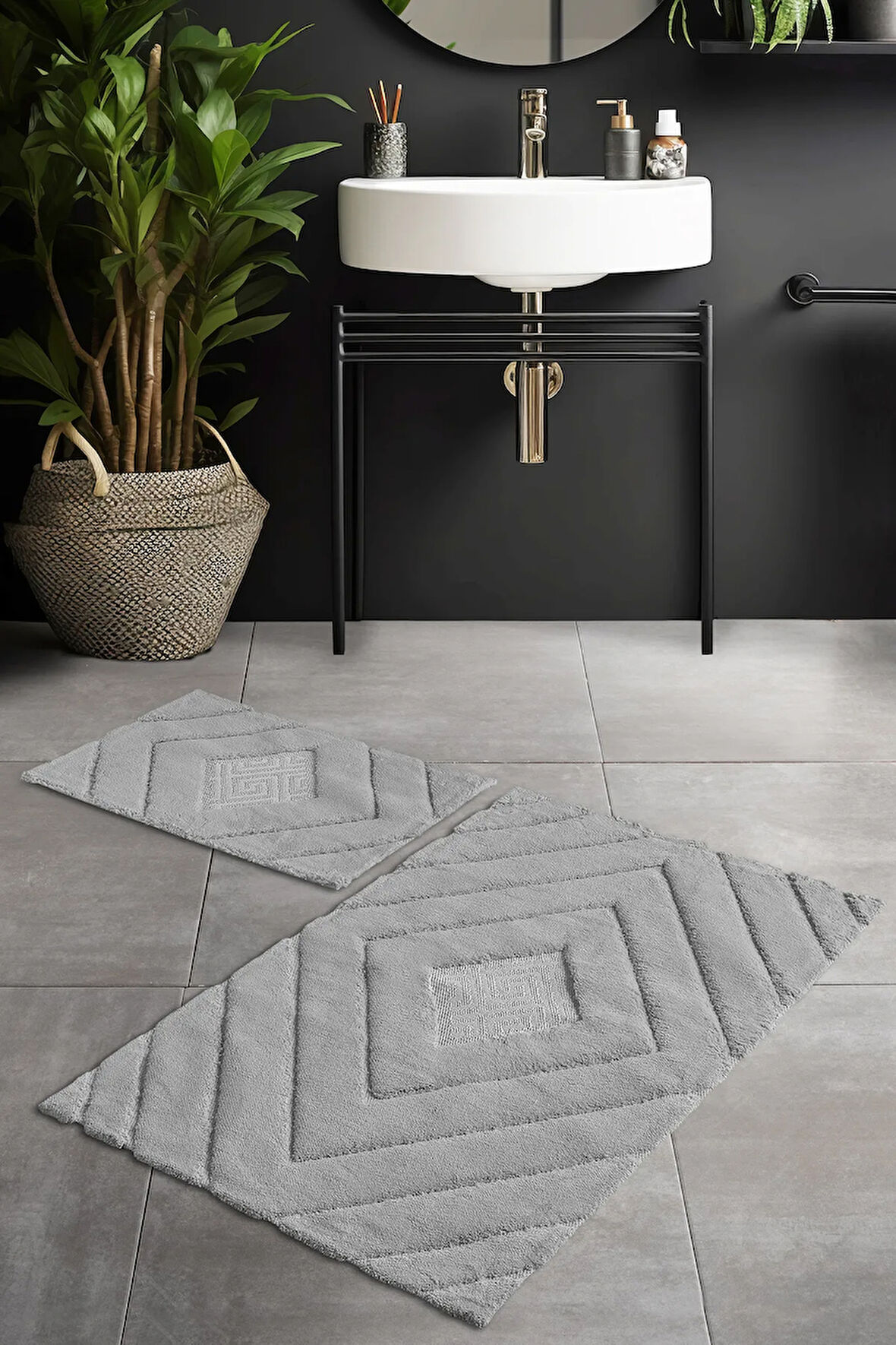 Pierre Cardin Pamuk Banyo Paspas Seti Diamond Gri