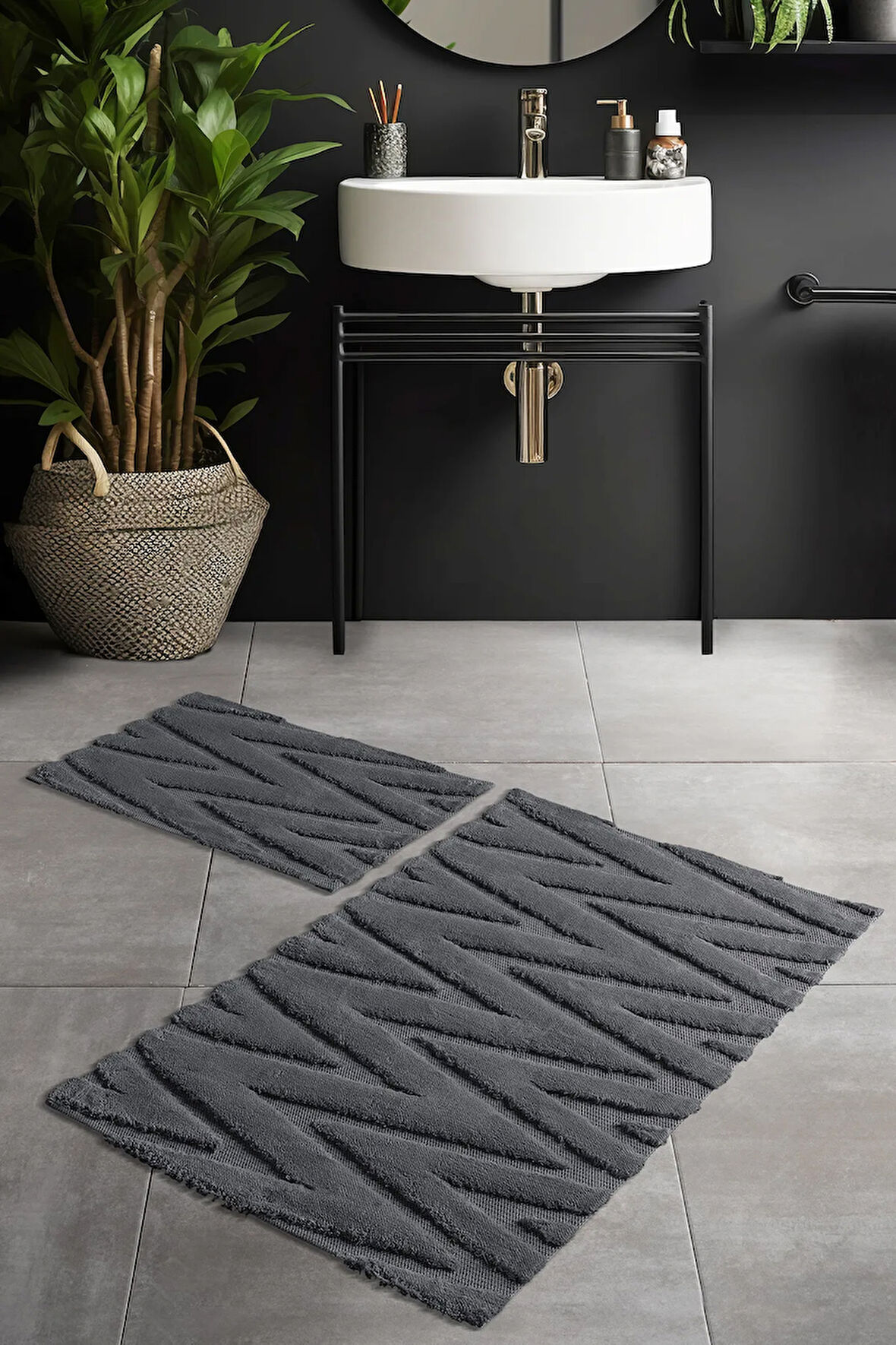 Pierre Cardin Pamuk Banyo Paspas Seti Sharp Antrasit