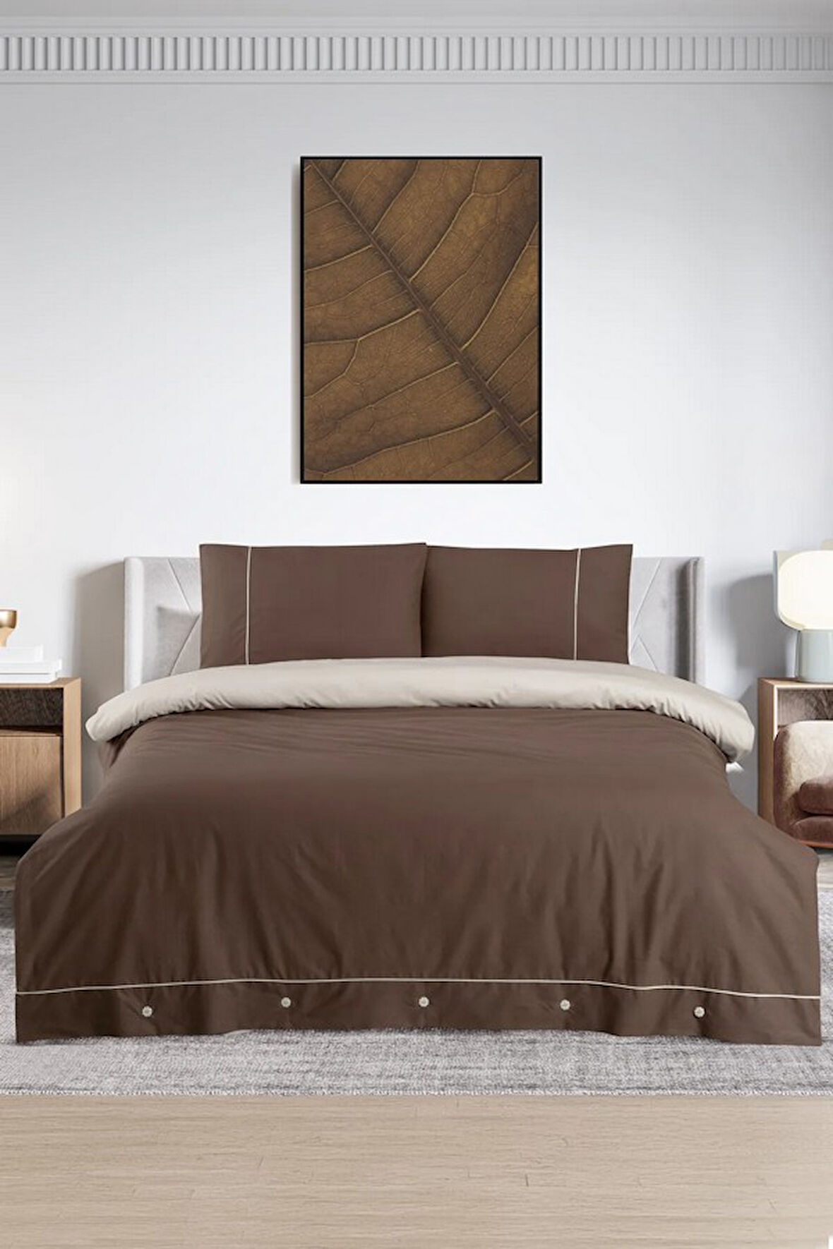 Pierre Cardin Pamuk Nevresim Takımı Biyeli Çift Kişilik Kahve-Krem