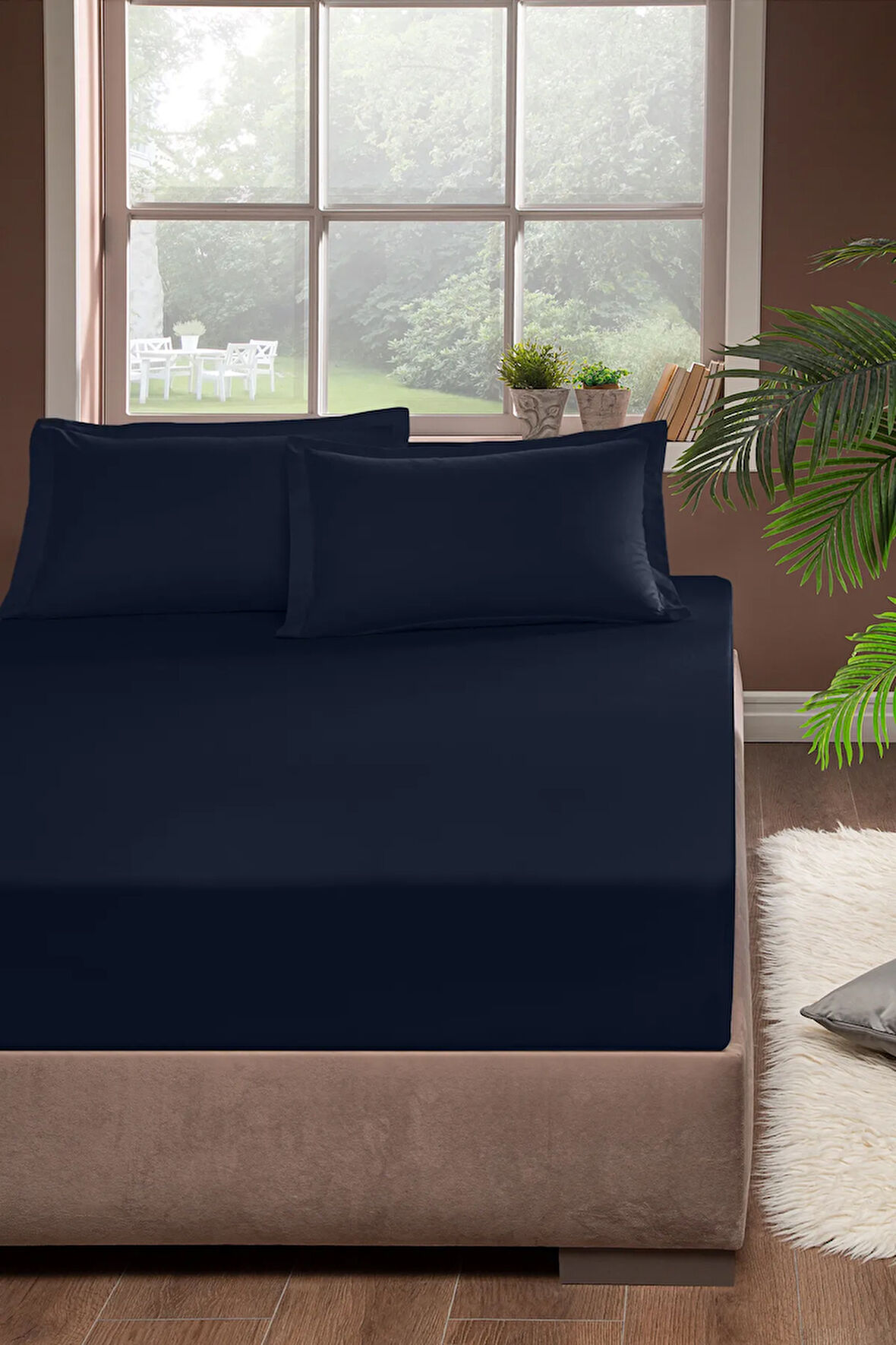 Pierre Cardin Pamuk Lastikli Çarşaf 180x200 Lacivert