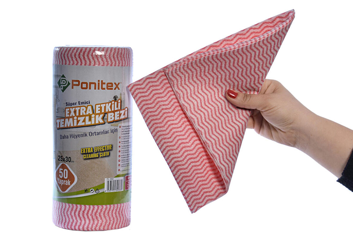 Ponitex 4450 (12 Adet) Süper Emici Perforeli Pratik Hassas Temizlik Bezi 50 Yaprak 25x30 cm. (PEMBE)