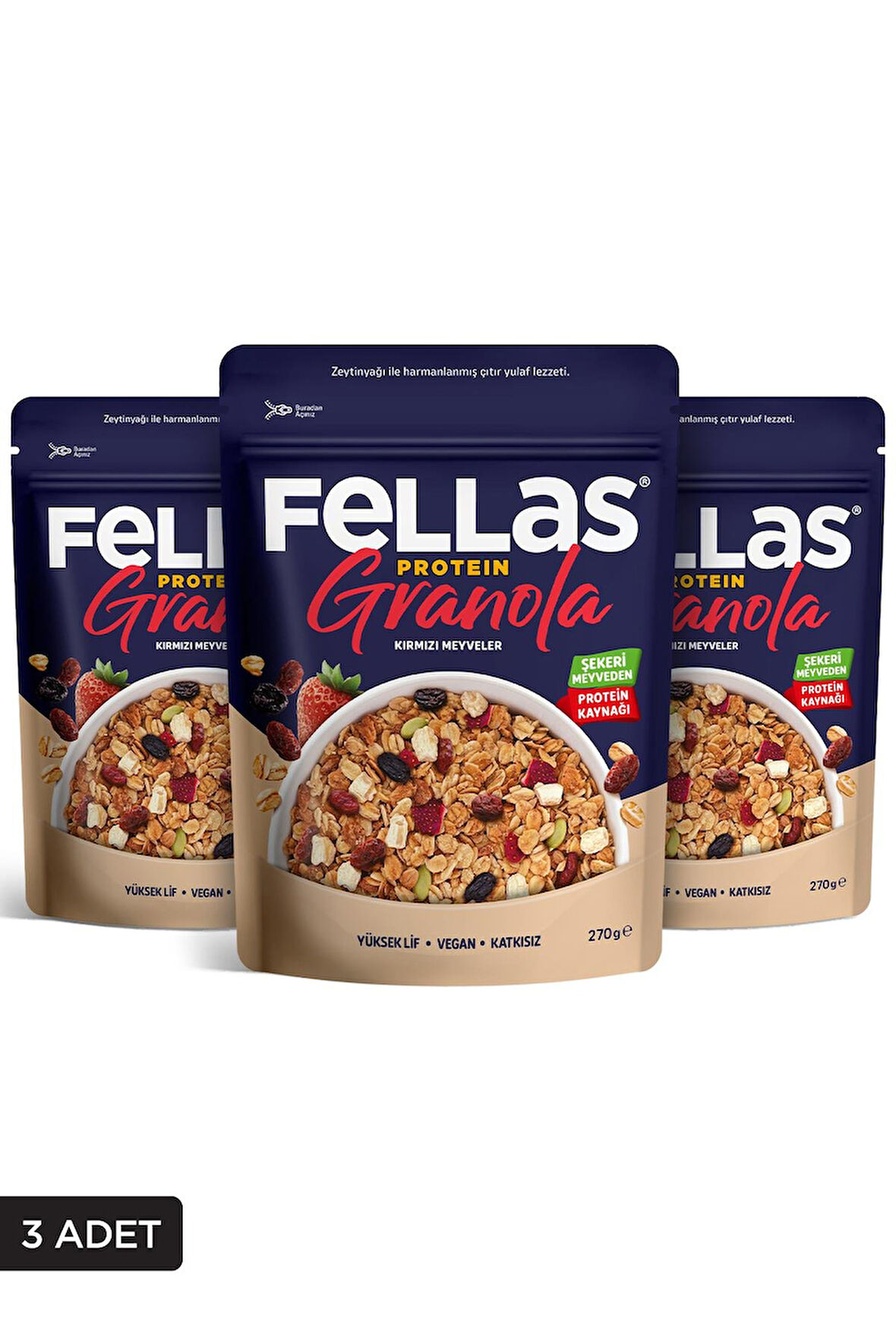 Fellas Protein Granola - Kırmızı Meyveler 270g 3'lü Paket