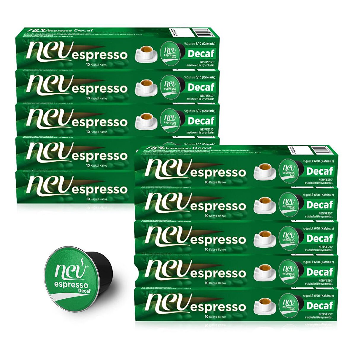 NEV ESPRESSO® Kafeinsiz Kapsül Kahve Nespresso® Uyumlu (10x10) 100 Adet