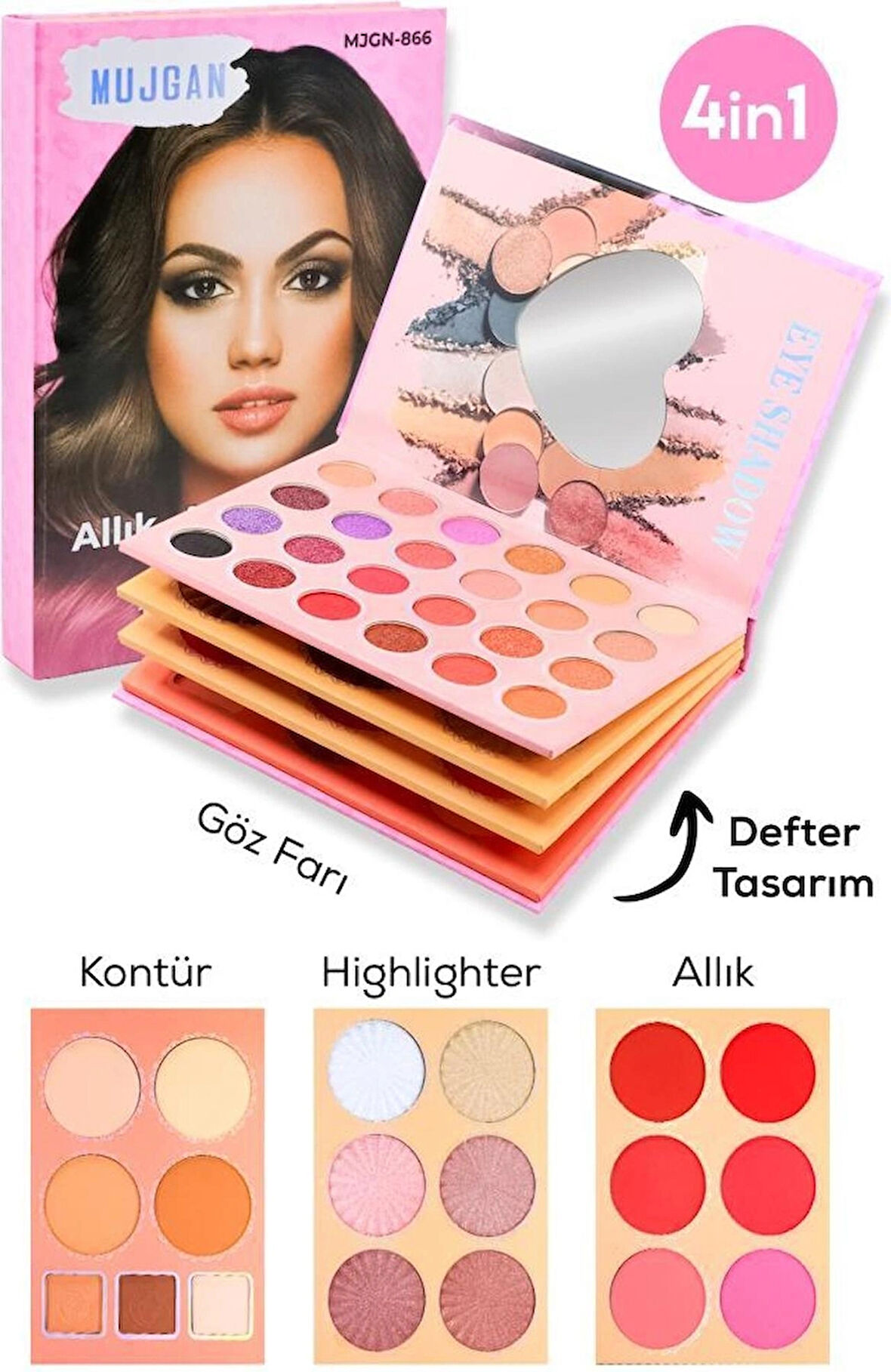 MUJGAN 4'ü 1 Arada Allık, Aydınlatıcı, Kontür ve Far Paleti