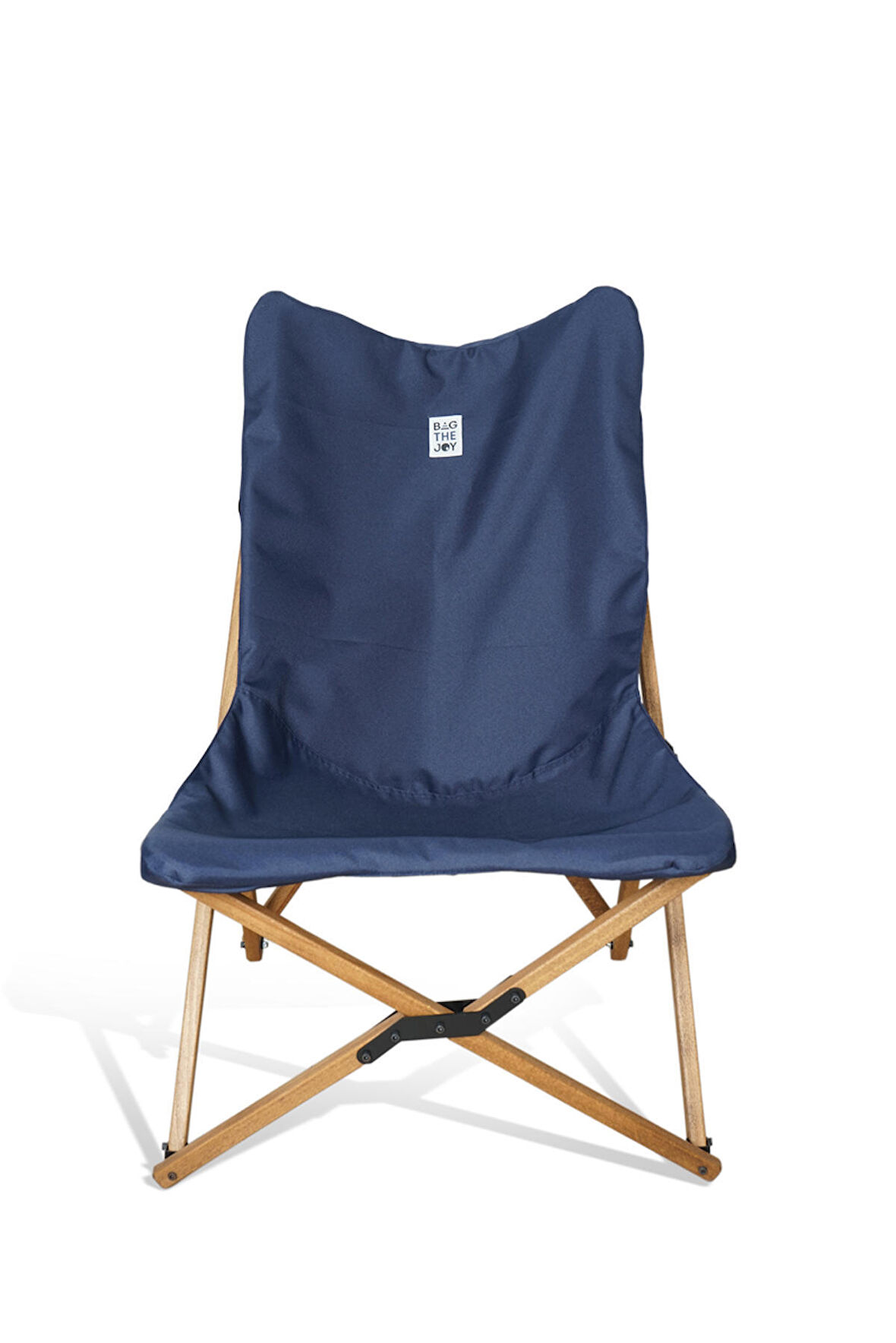 BAG THE JOY KATLANIR AHŞAP KAMP ve BAHÇE SANDALYESİ – KAHVERENGİ İSKELET – LACİVERT KILIF