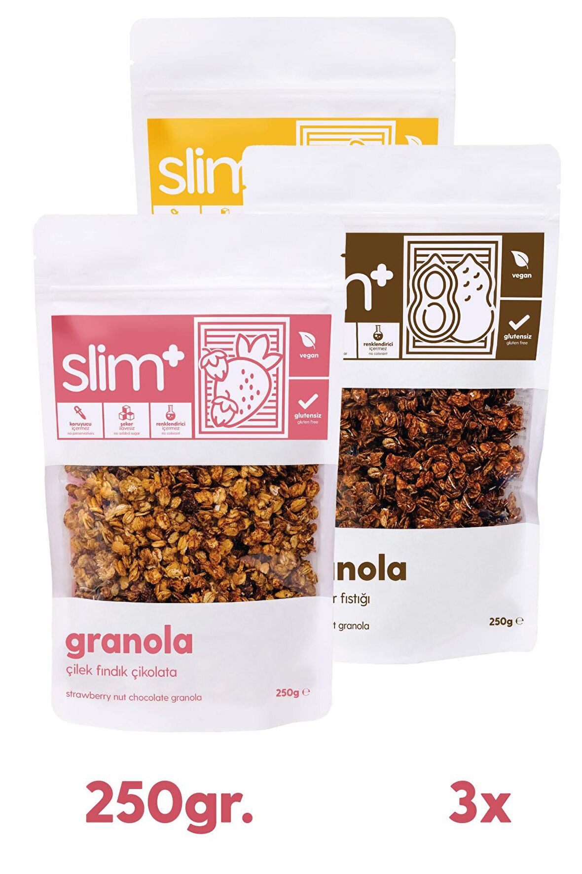 3\'lü Paket Glutensiz Vegan İlave Şekersiz Granola Mix 250 gr