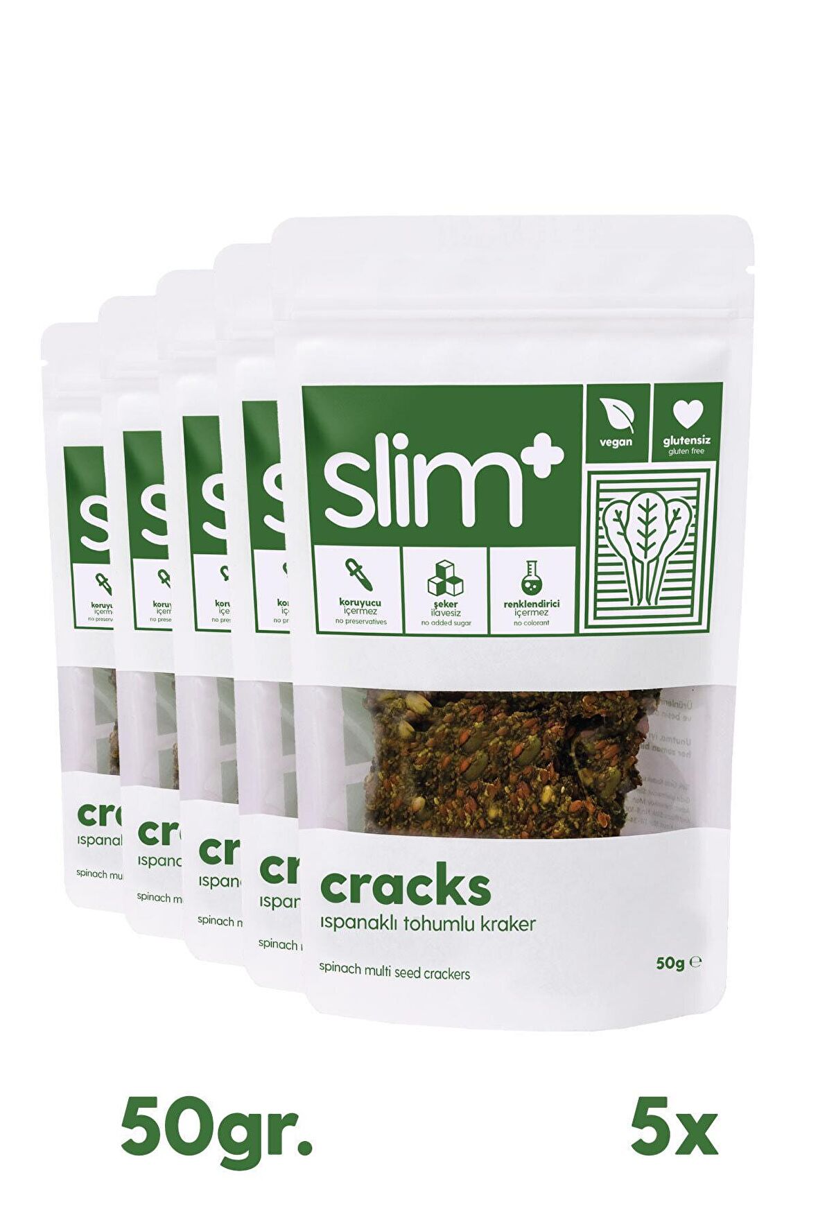 5 Paket Ispanaklı Glutensiz Vegan Tohum Kraker Cracks 50gr