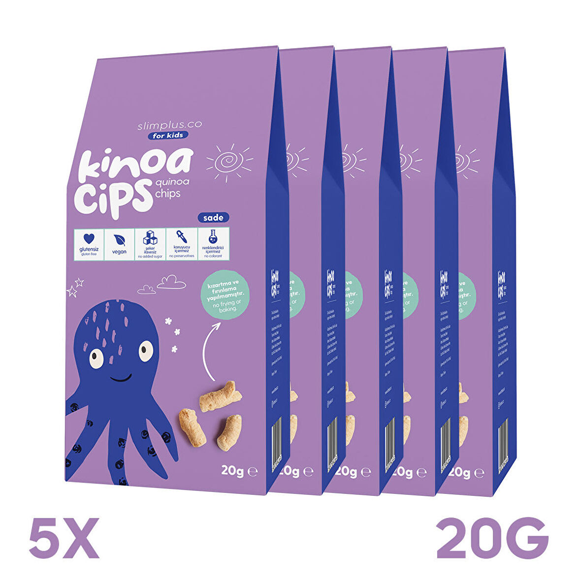 20G Sade Kinoa Cipsi for Kids Glutensiz Vegan Yağsız Cips Çocuklara Özel Ambalaj Bebek Ahtapot